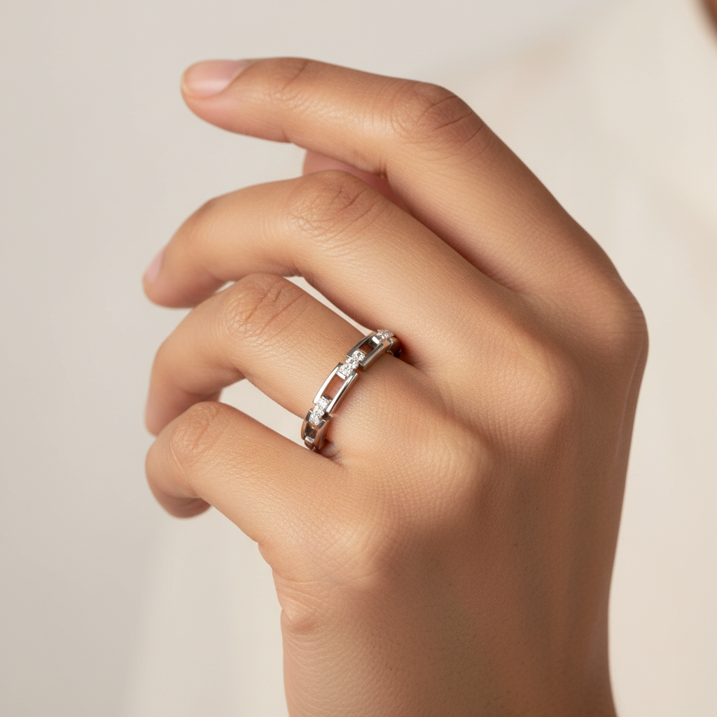 Meiara AI Lifestyle — Eve Rectangle Chain Stacking Ring