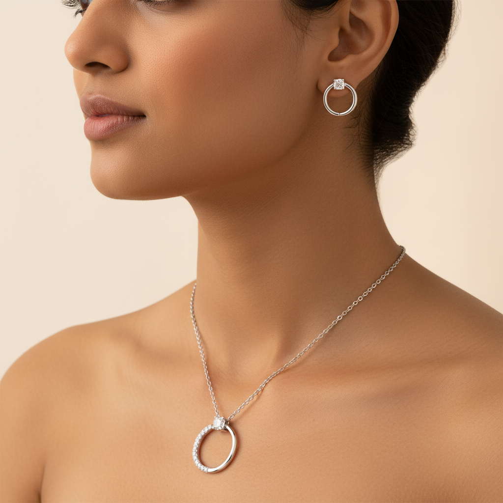 Meiara AI Lifestyle — Onyx Open Circle Pavé Pendant & Earring Set