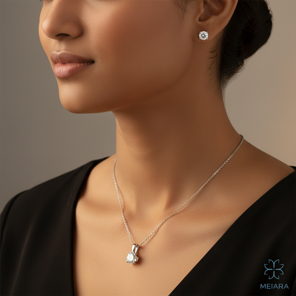 Meiara AI Lifestyle — Eve Round Solitaire Pendant & Stud Set