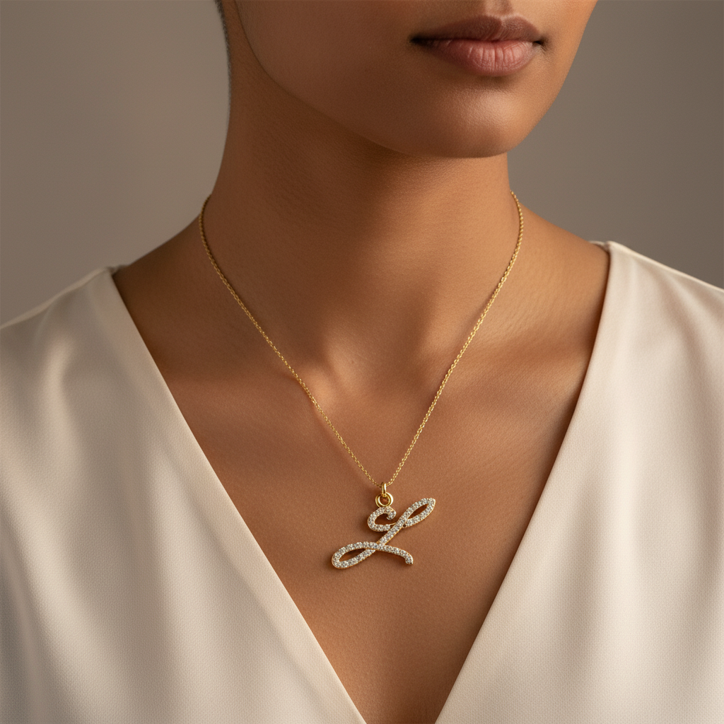 Meiara AI Lifestyle — Eve Script Initial 'L' Pendant