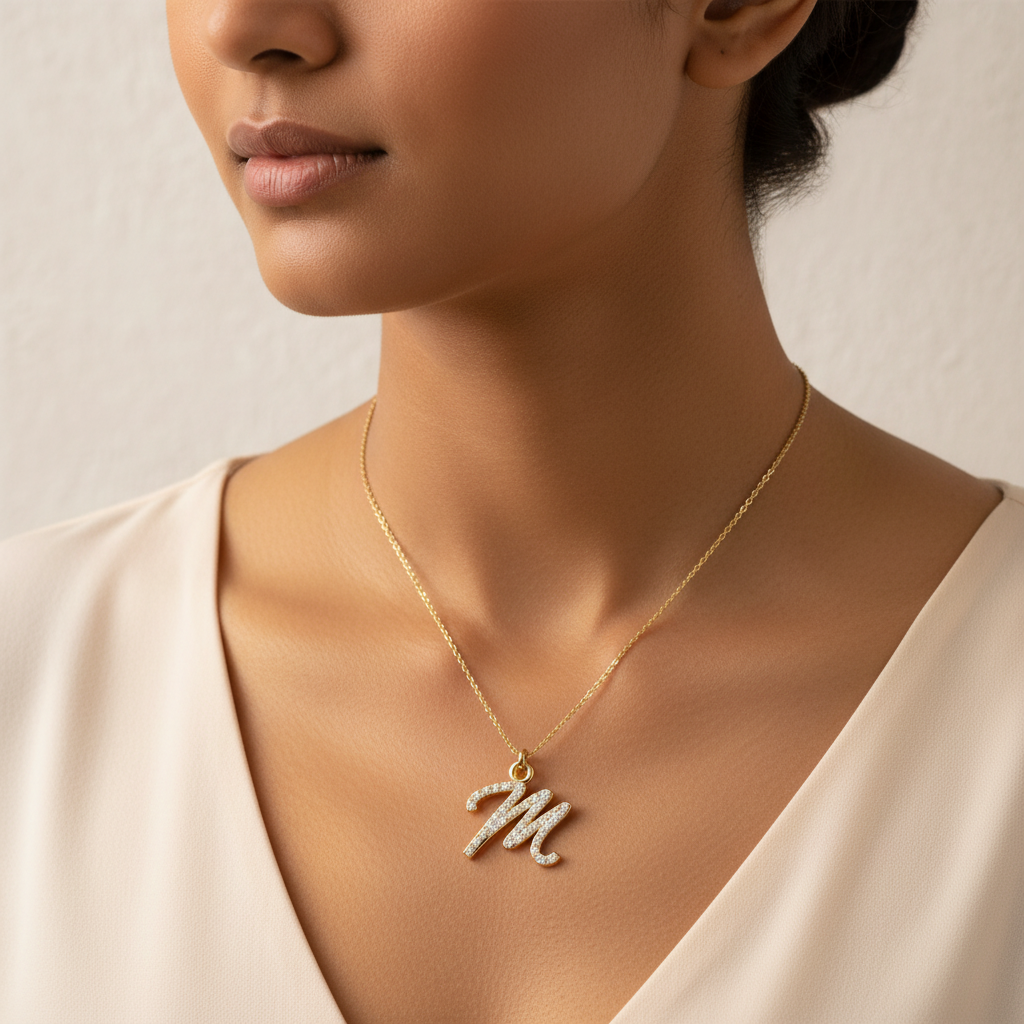 Meiara AI Lifestyle — Eve Script Initial 'M' Pendant
