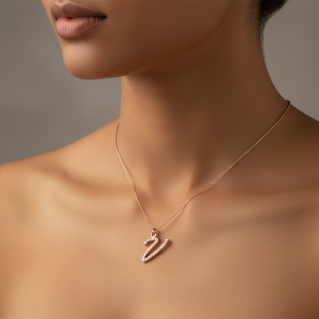 Meiara AI Lifestyle — Eve Script Initial 'V' Pendant