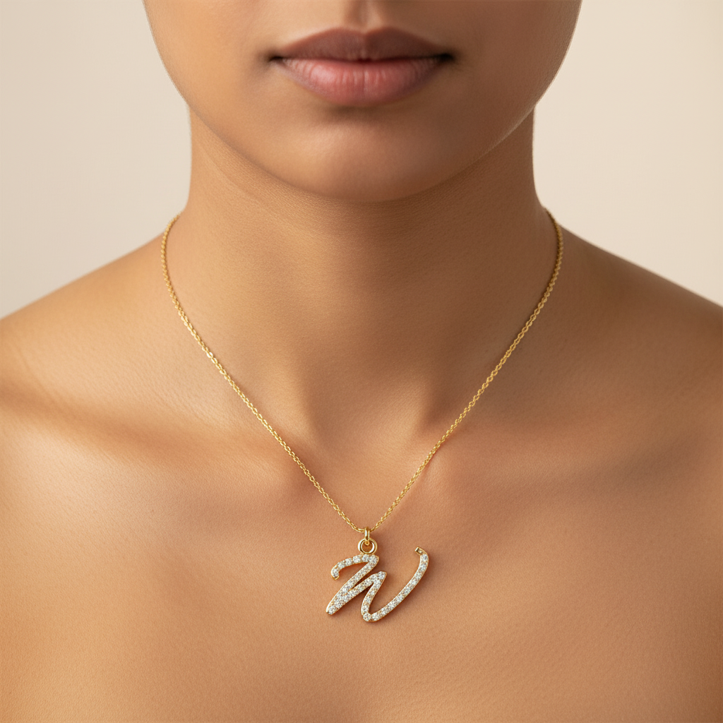 Meiara AI Lifestyle — Eve Script Initial 'W' Pendant