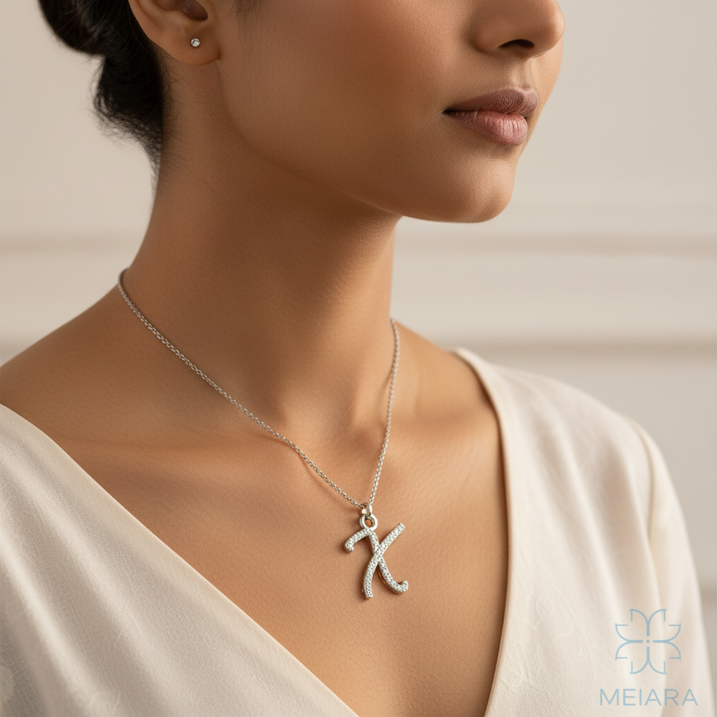 Meiara AI Lifestyle — Eve Script Initial 'X' Pendant