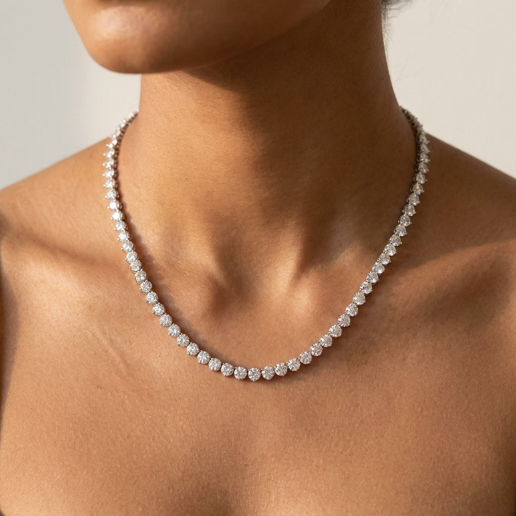 Meiara AI Lifestyle — Eve Veritas Three-Prong Tennis Necklace