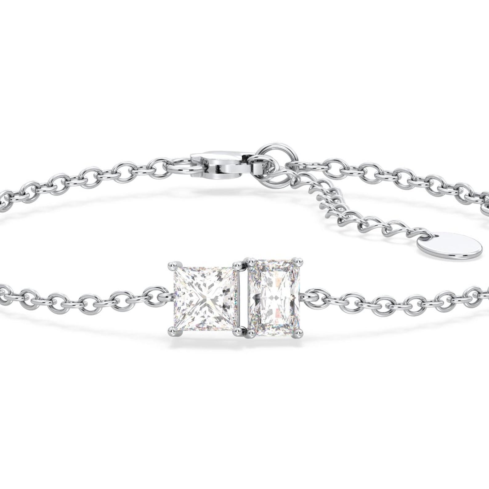 Certified Pear & Baguette Moissanite Bracelet - 18K White Gold Plated