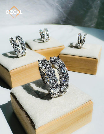 VVS1 Moissanite Huggie Hoop Earrings: 925 Sterling Silver