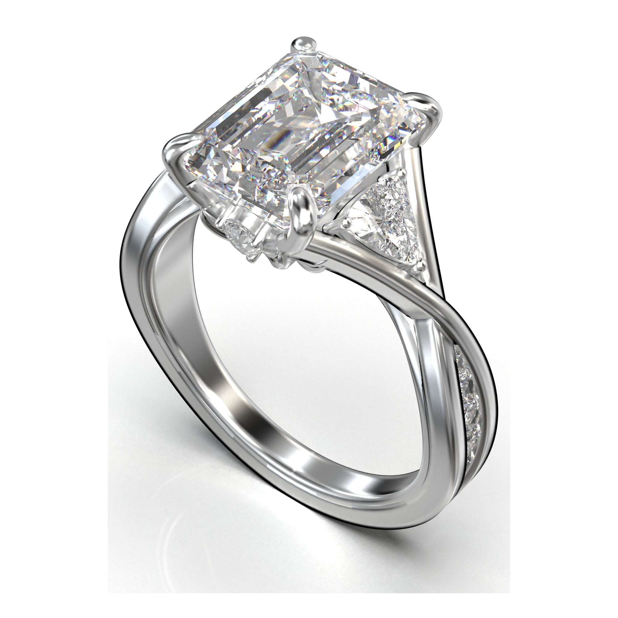 Meiara Eve Emerald Trapezoid Twist Three-Stone Ring in 925 sterling silver