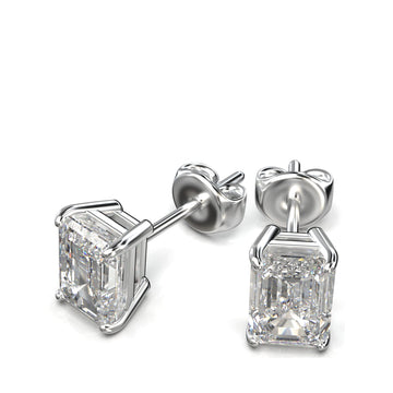 Meiara Eve Emerald Radiant Four-Prong Basket Stud in 925 sterling silver