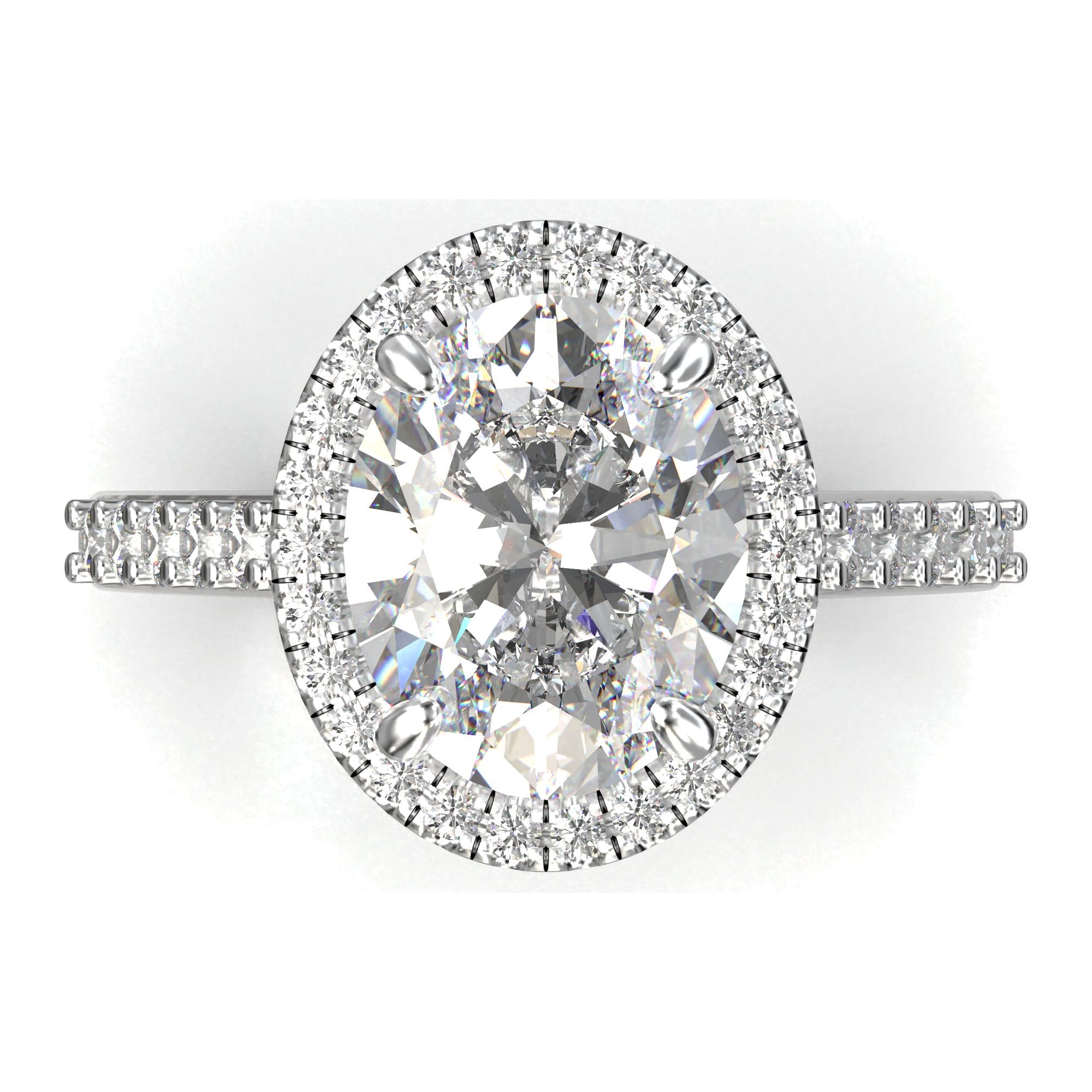 Meiara Iris Oval Halo Pavé Shoulder Ring in 925 sterling silver