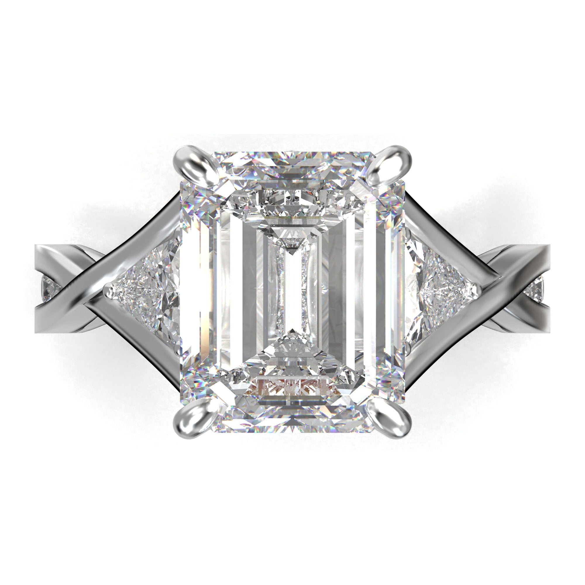 Meiara Eve Emerald Trapezoid Twist Three-Stone Ring in 925 sterling silver