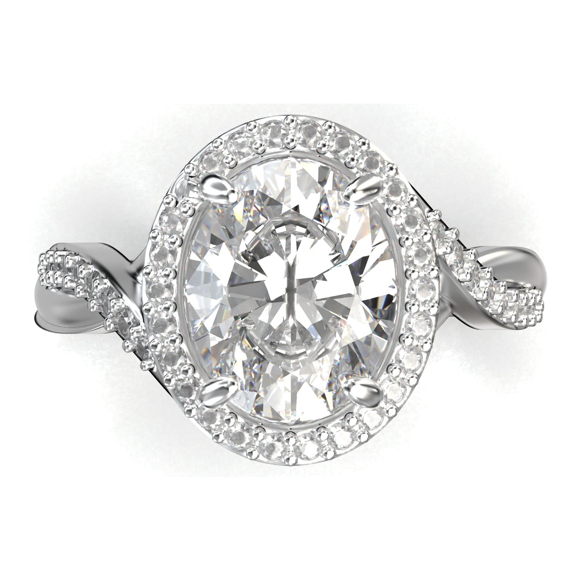 Meiara Iris Oval Halo Twisted Pavé Ring in 925 sterling silver