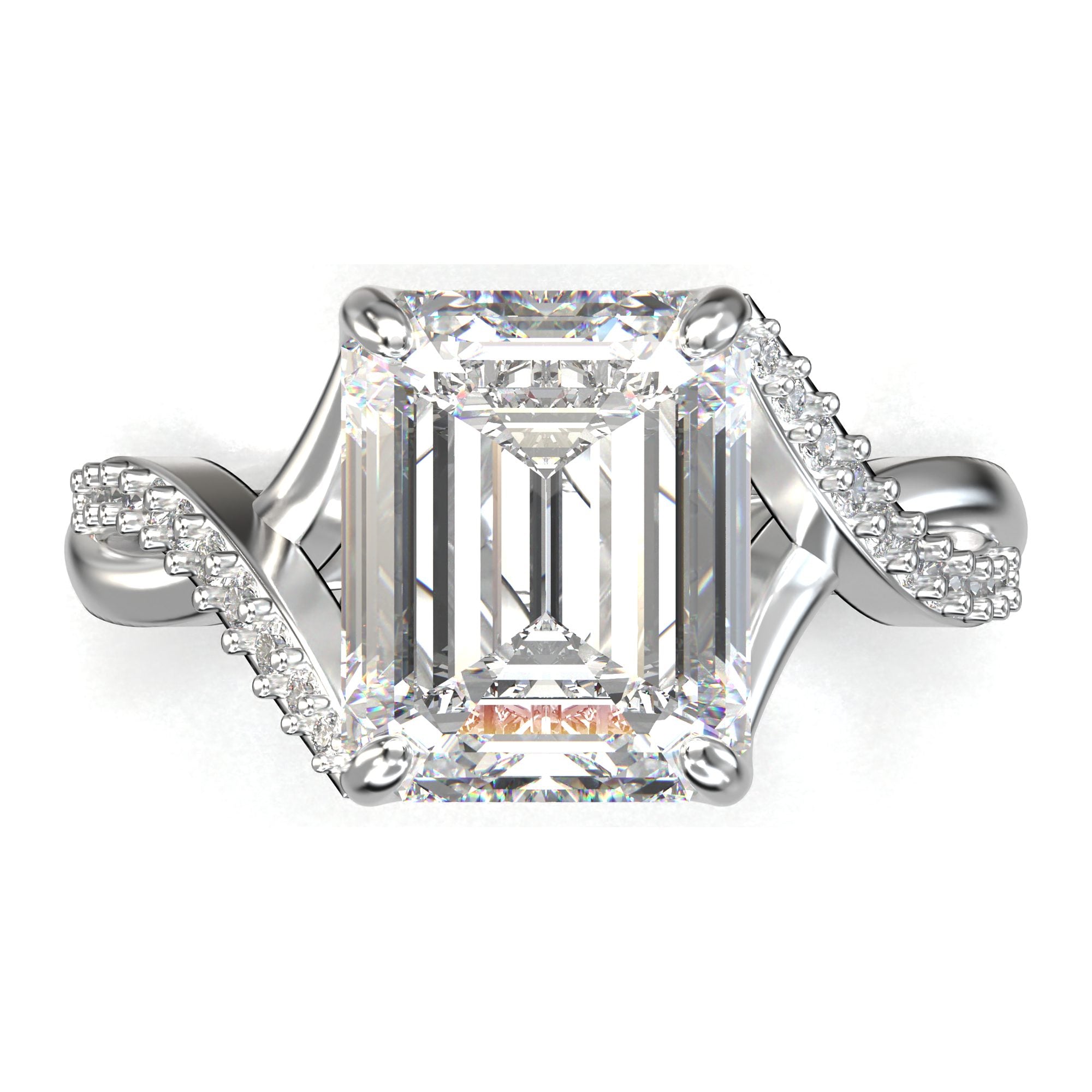 Meiara Iris Emerald Halo Crossover Pavé Ring in 925 sterling silver