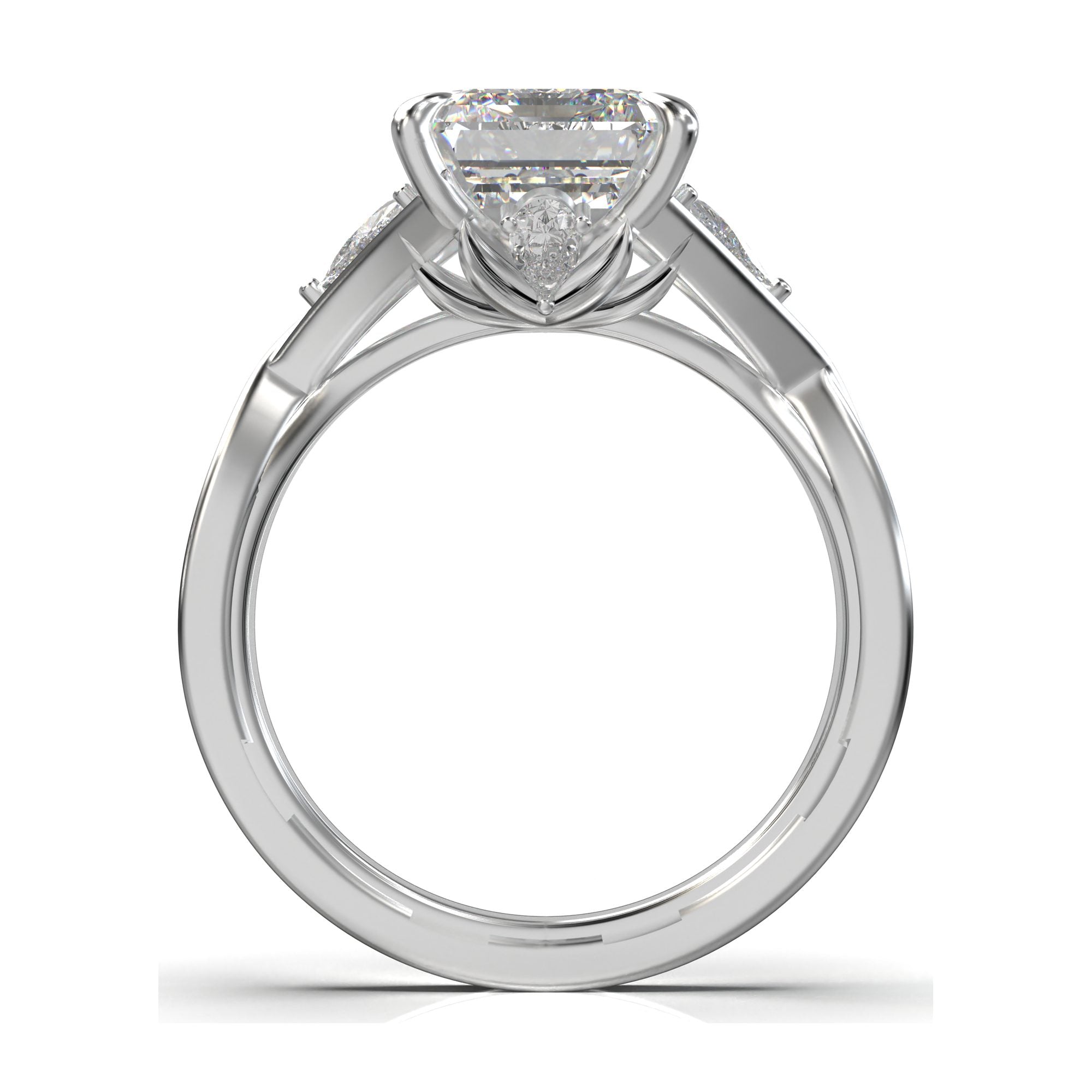 Meiara Eve Emerald Trapezoid Twist Three-Stone Ring in 925 sterling silver