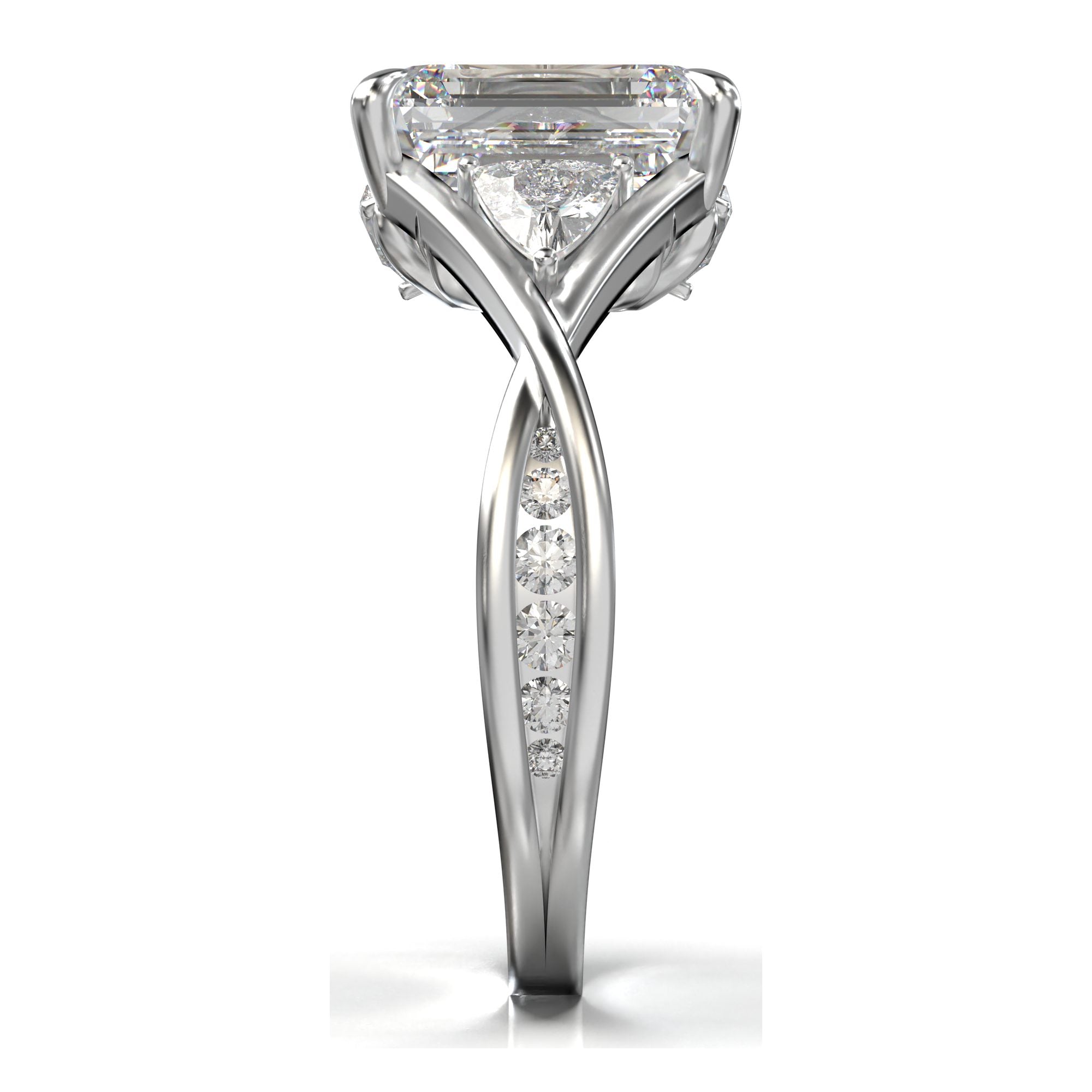 Meiara Eve Emerald Trapezoid Twist Three-Stone Ring in 925 sterling silver