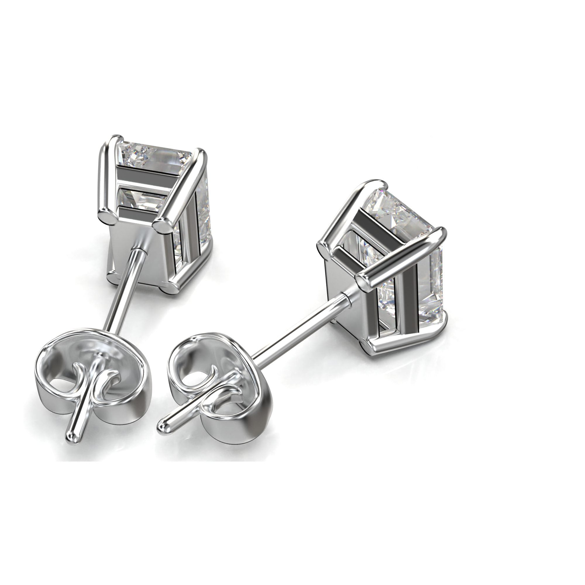 Meiara Eve Emerald Radiant Four-Prong Basket Stud in 925 sterling silver