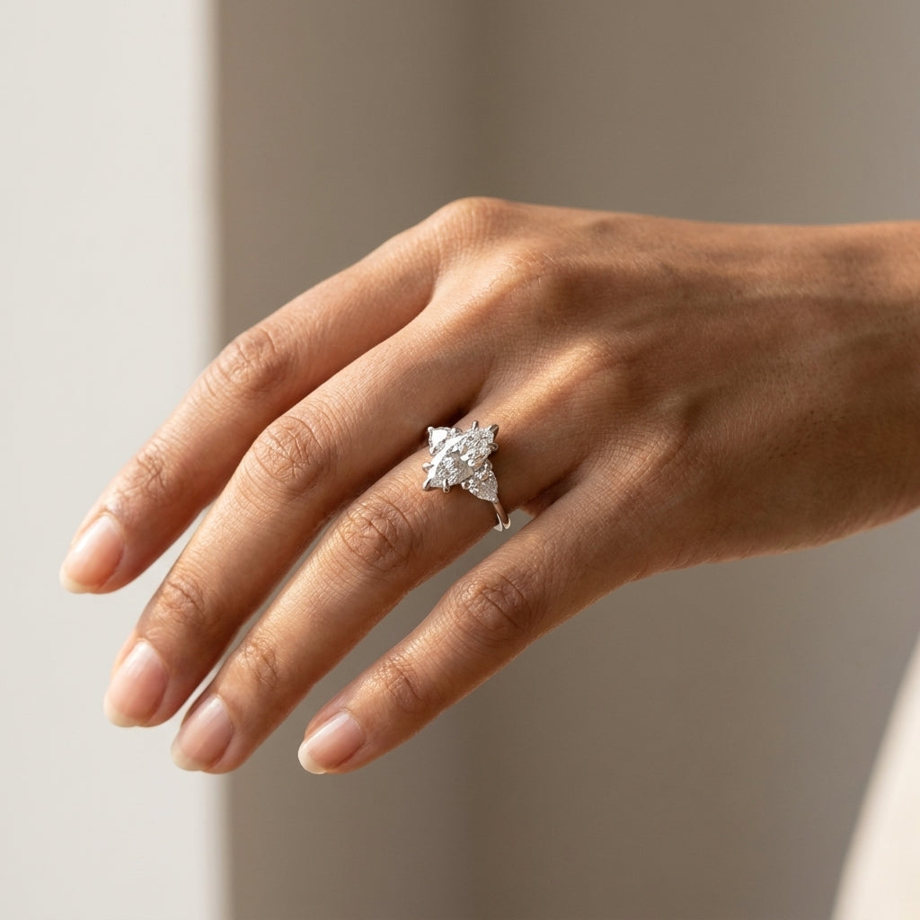 Meiara AI Lifestyle — Eve Marquise Claw Prong Three-Stone Ring