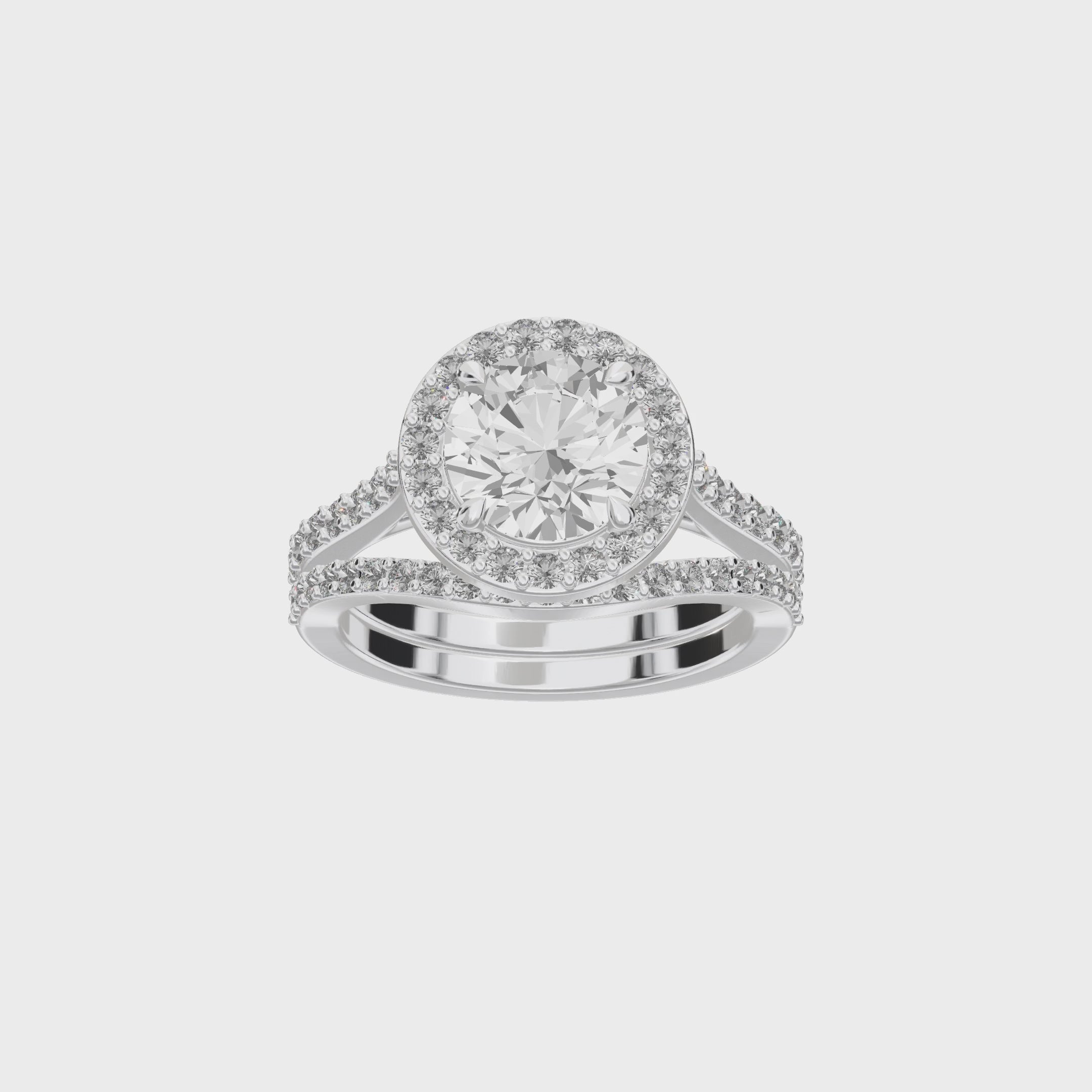 Iris Round Accented Halo Bridal Set — 360 spin
