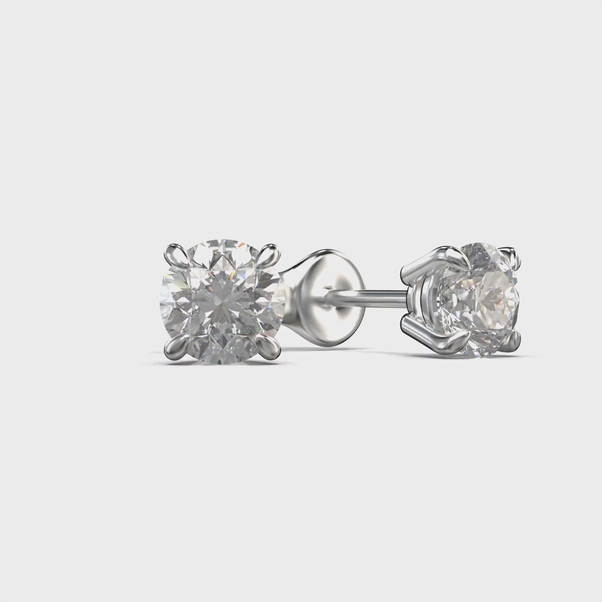 Eve Round Radiant Four-Prong Stud — 360° spin