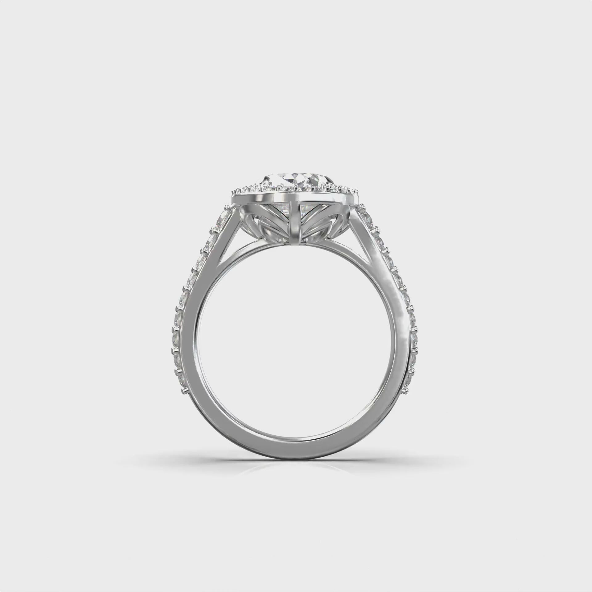 Meiara Iris Oval Halo Full Pavé Ring in 925 sterling silver