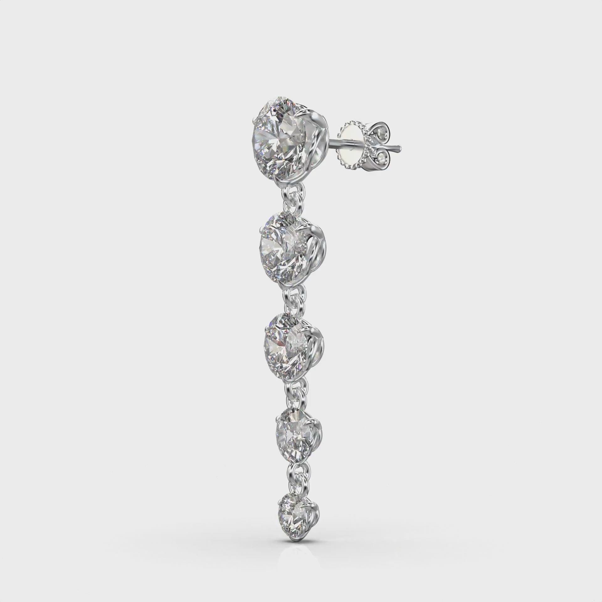 Aria Round Brilliant Five-Stone Graduated Drop Earrings — 360 view