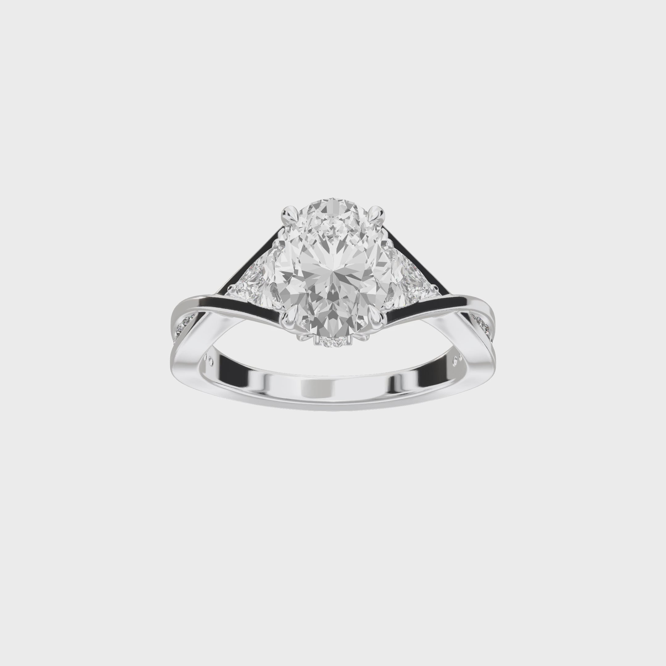 Eve Oval Three-Stone Ring — 360 view