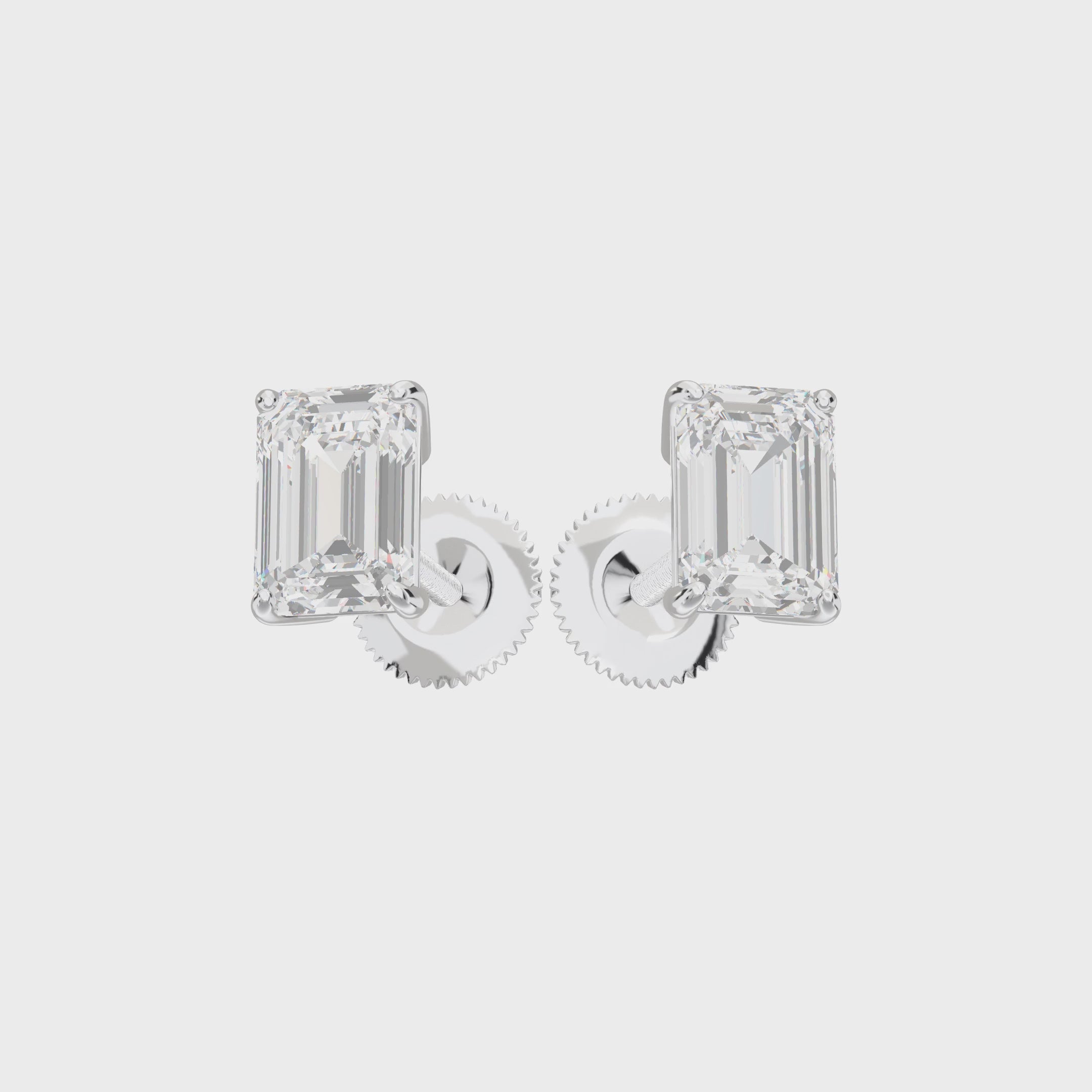 Eve Emerald Radiant Four-Prong Basket Stud — 360 view 1 ct