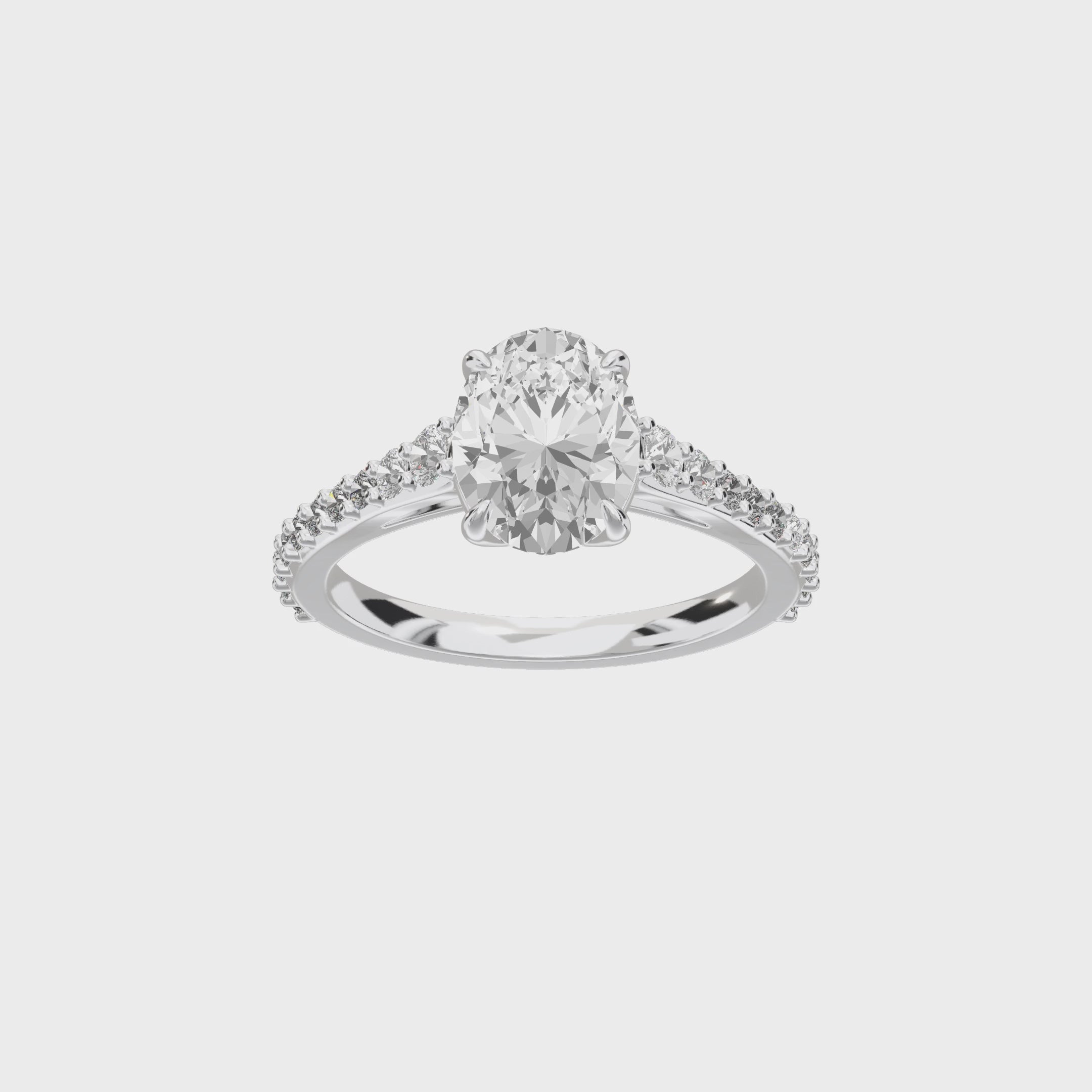 Eve Oval Graduated Side-Stone Engagement Ring — 360 view