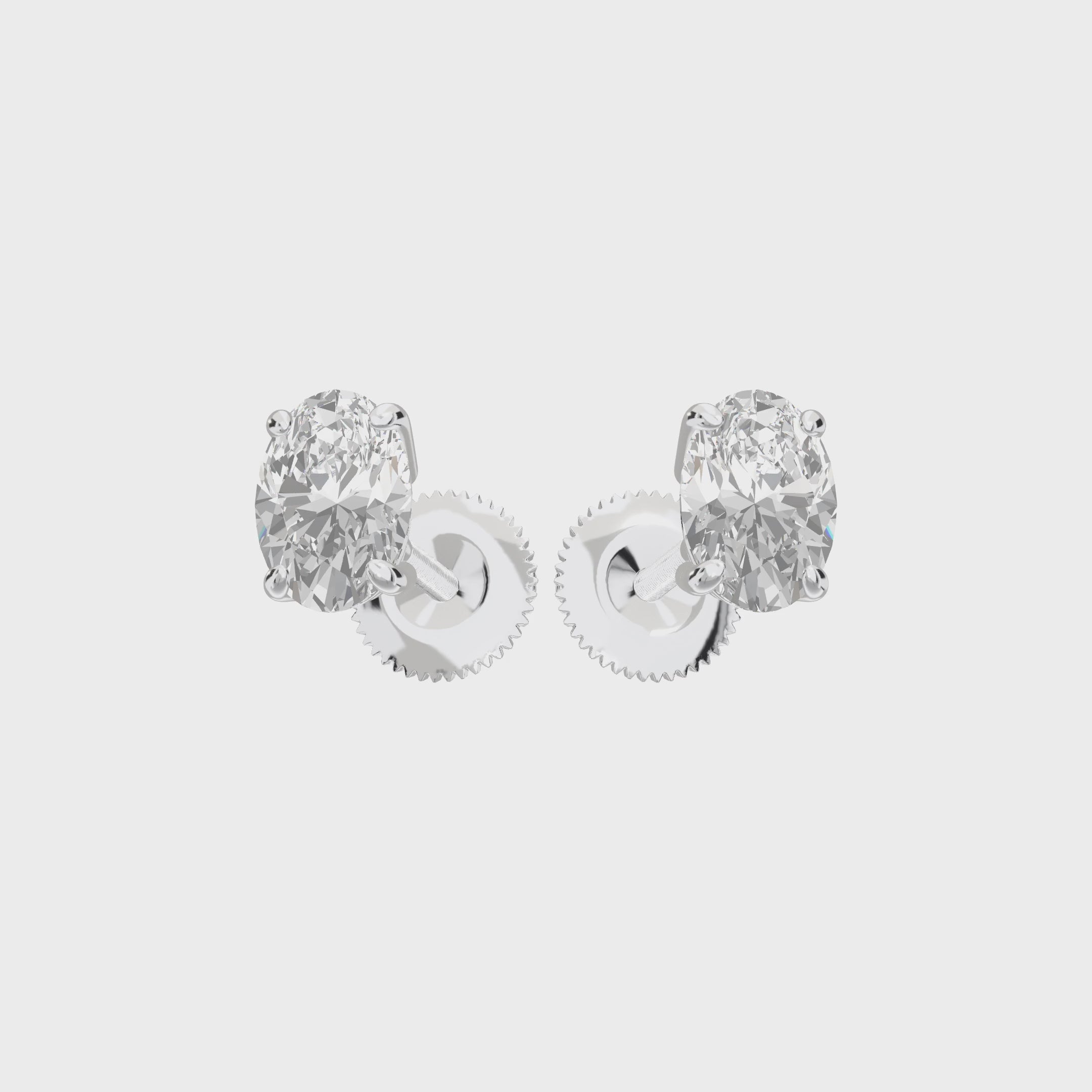 Eve Oval Radiant Four-Prong Basket Stud — 360 view 1 ct