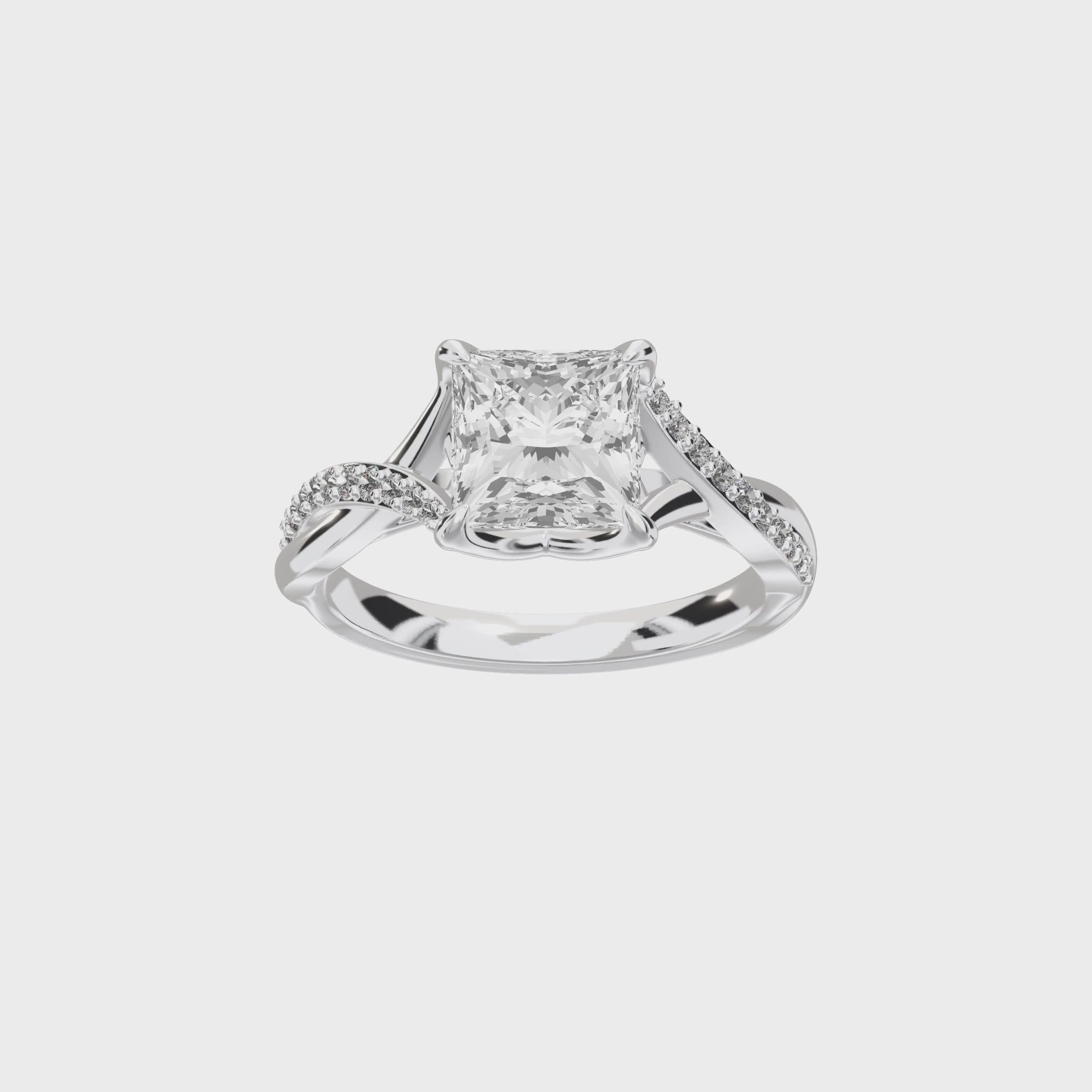 Eve Princess Twisted Side-Stone Engagement Ring — 360 view