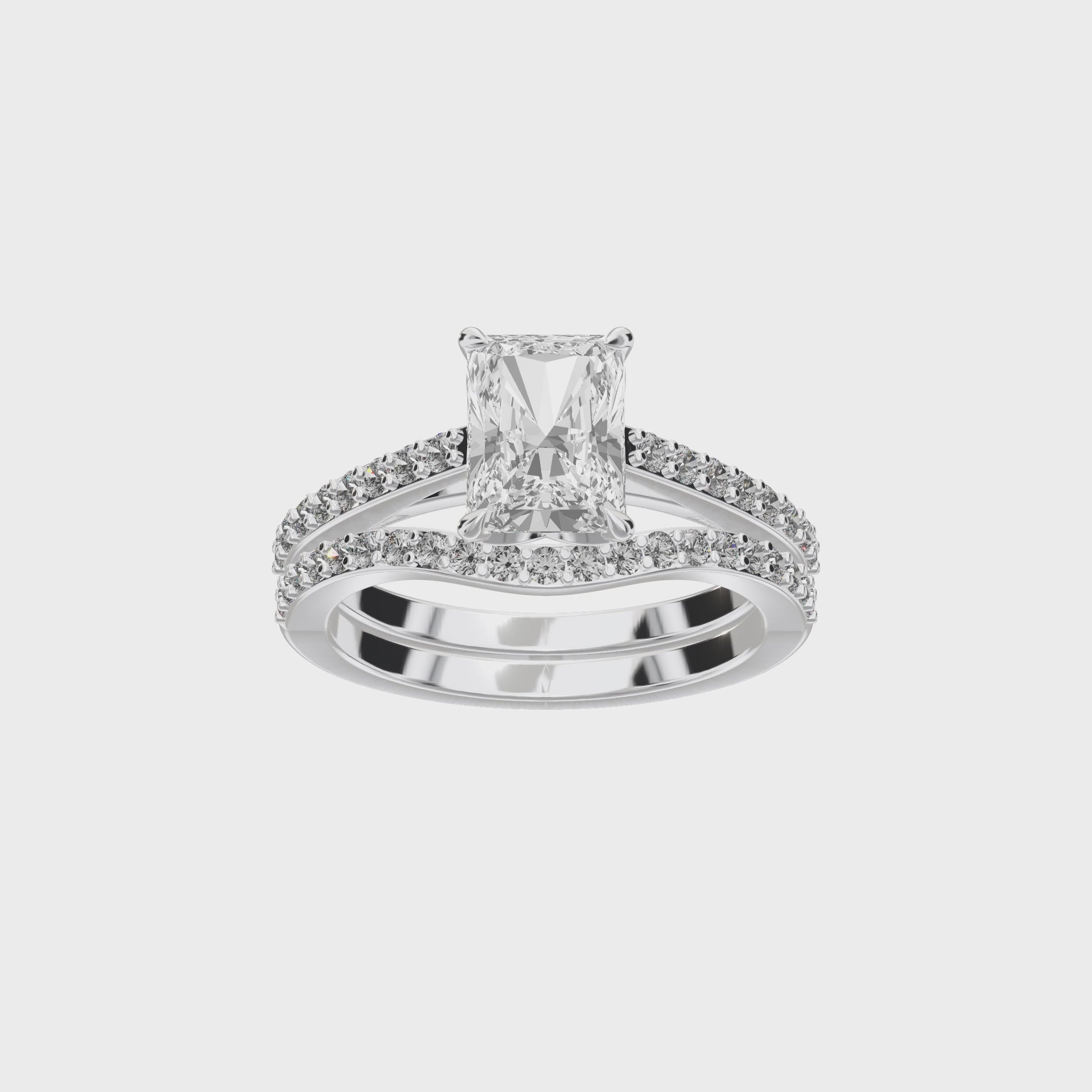 Eve Radiant Sleek Stylish Side-Stone Bridal Set — 360 view