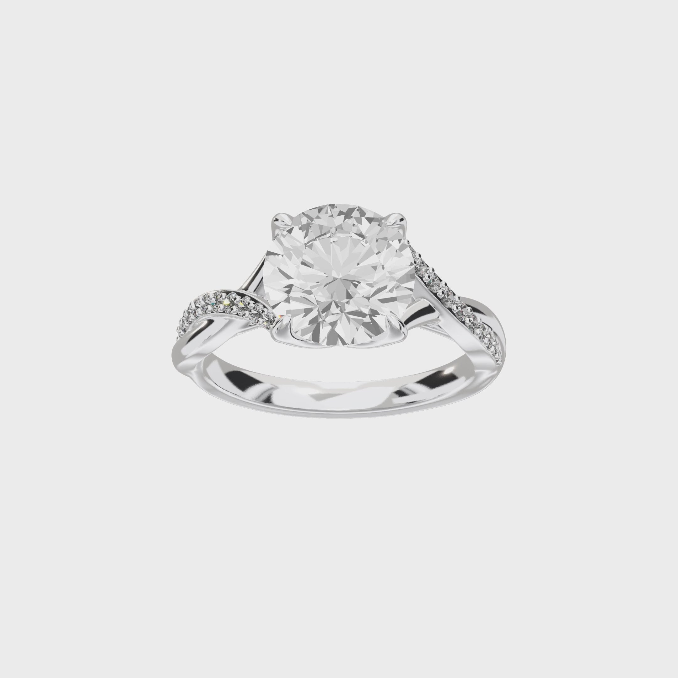 Eve Round Twisted Side-Stone Engagement Ring — 360 view