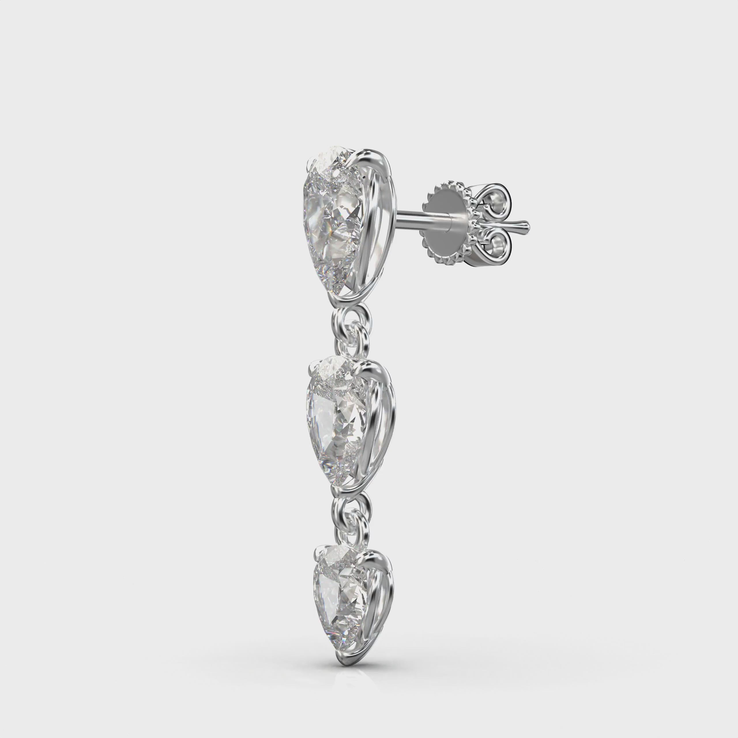 Aria Pear Three-Stone Graduated Drop Earrings — 360 view