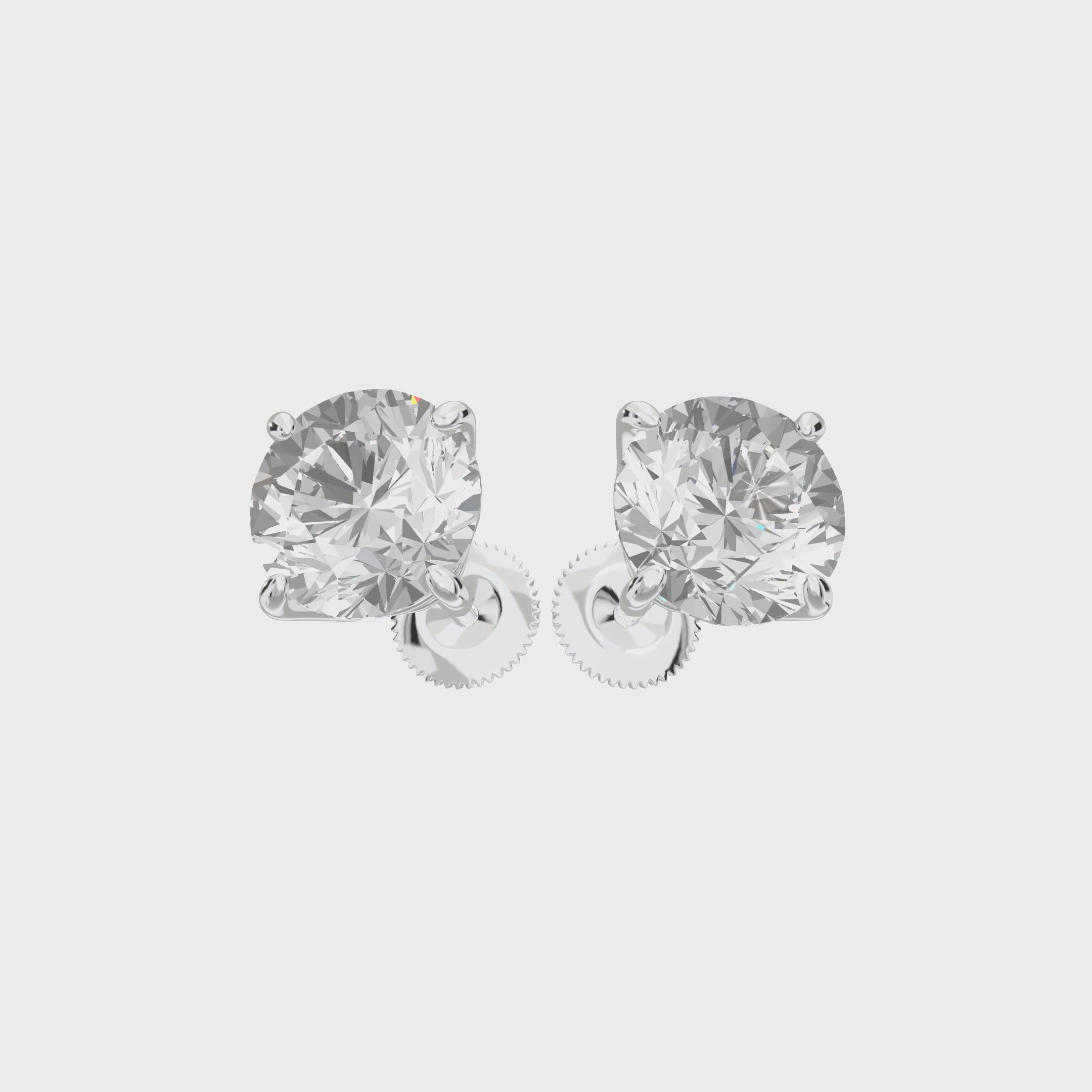 Eve Round Brilliant Four-Prong Basket Stud — 360 view 3 ct