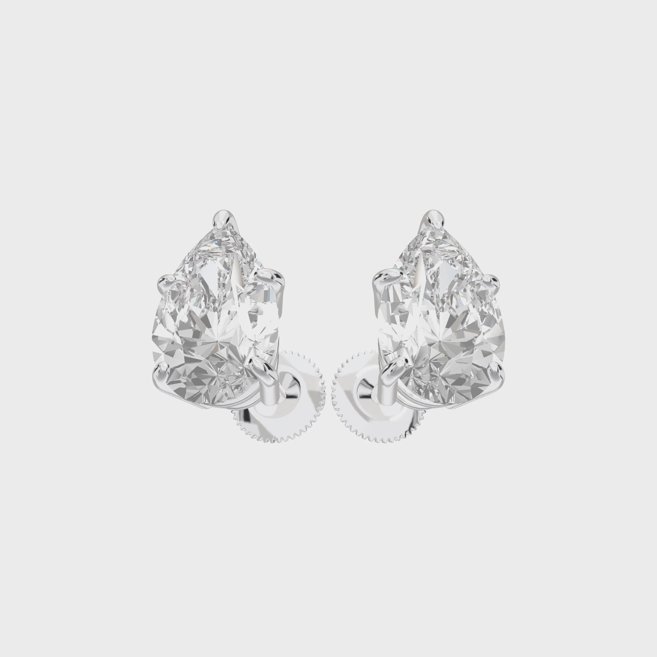 Eve Pear Radiant Three-Prong Martini Stud — 360 view 3 ct