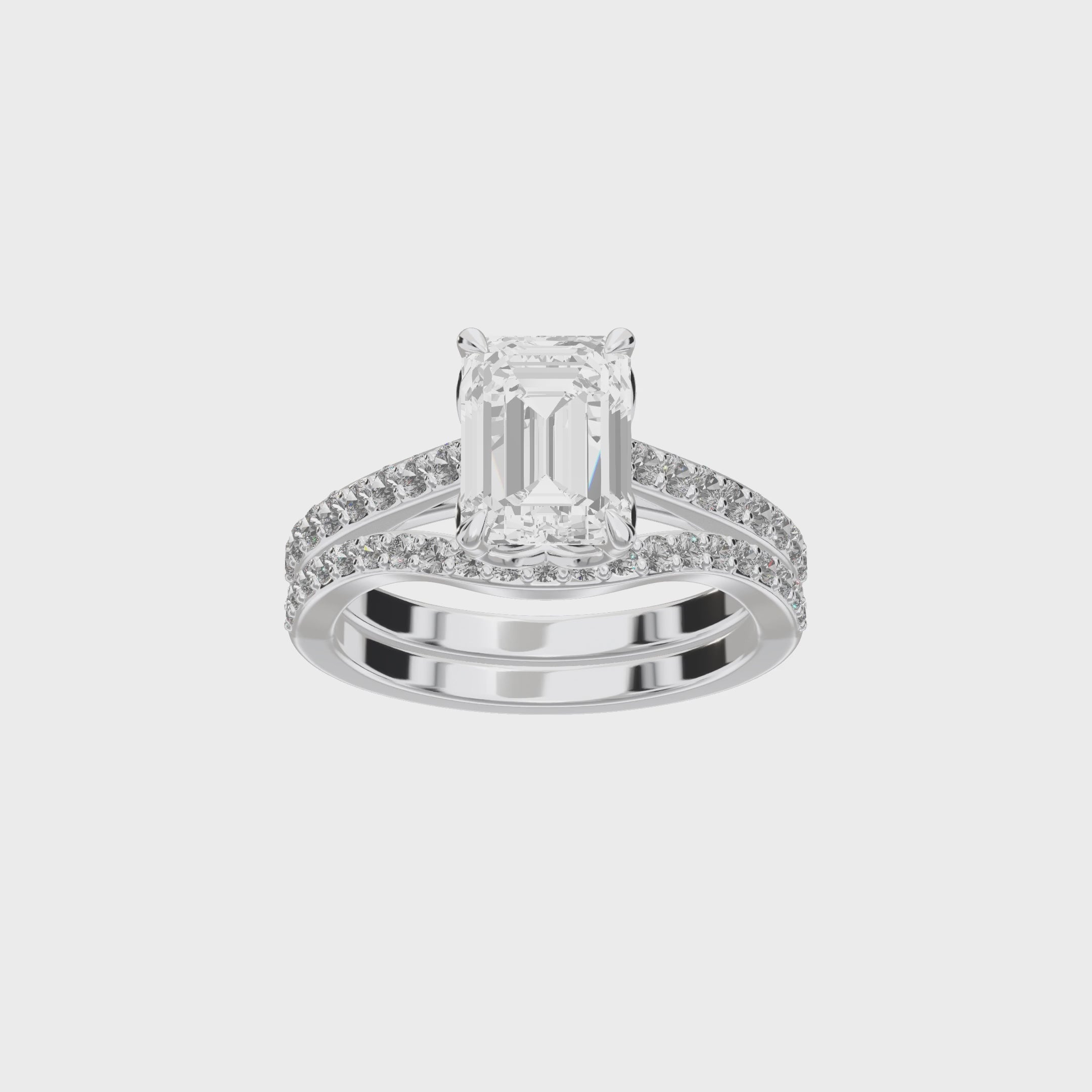 Eve Emerald Side-Stone Bridal Set — 360 spin