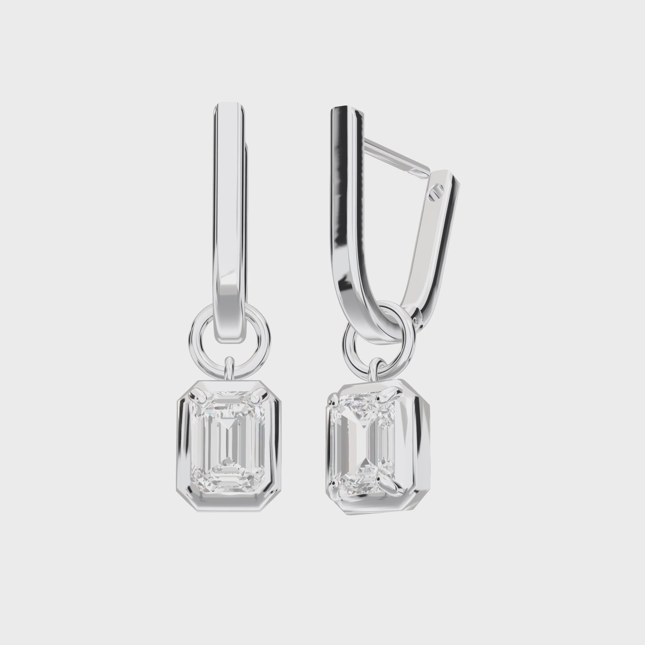 Aria Drop and Emerald Cut Hoop Earrings — 360 view