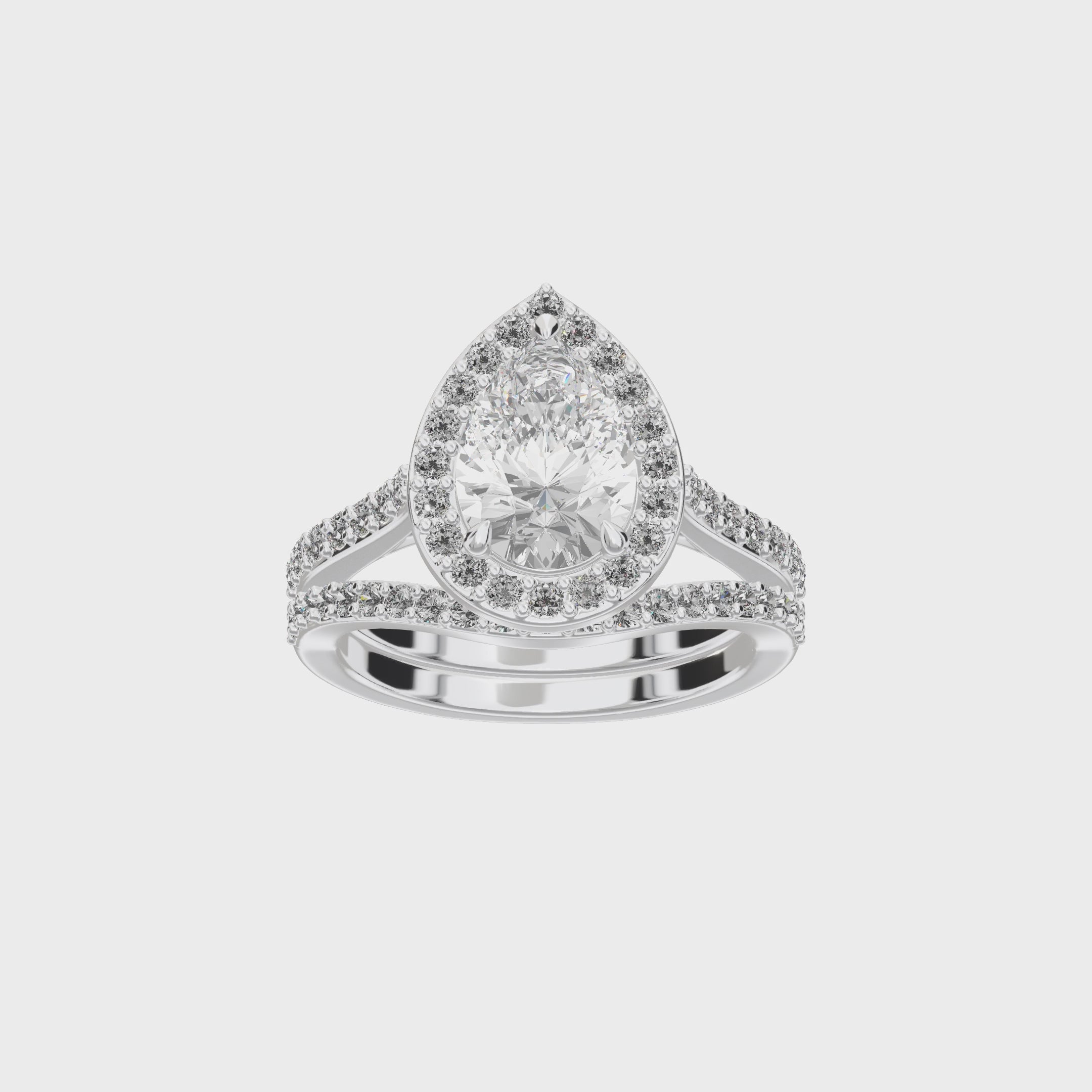 Iris Pear Accented Halo Bridal Set — 360 spin
