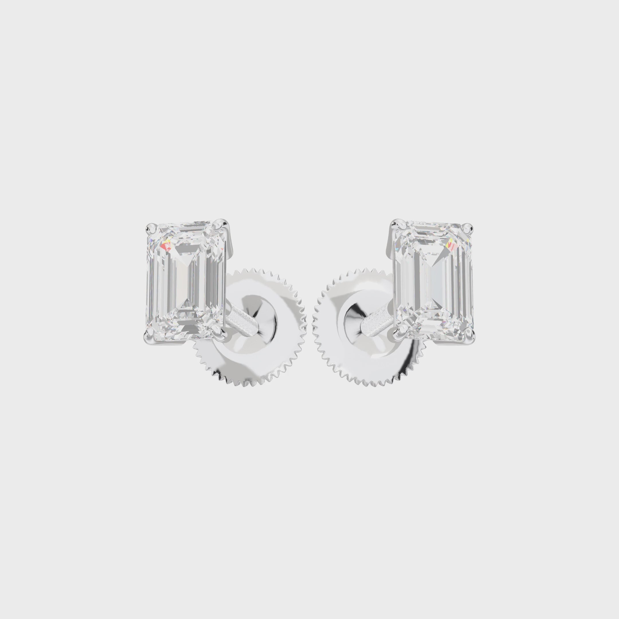 Eve Emerald Radiant Four-Prong Basket Stud — 360 view 0.5 ct