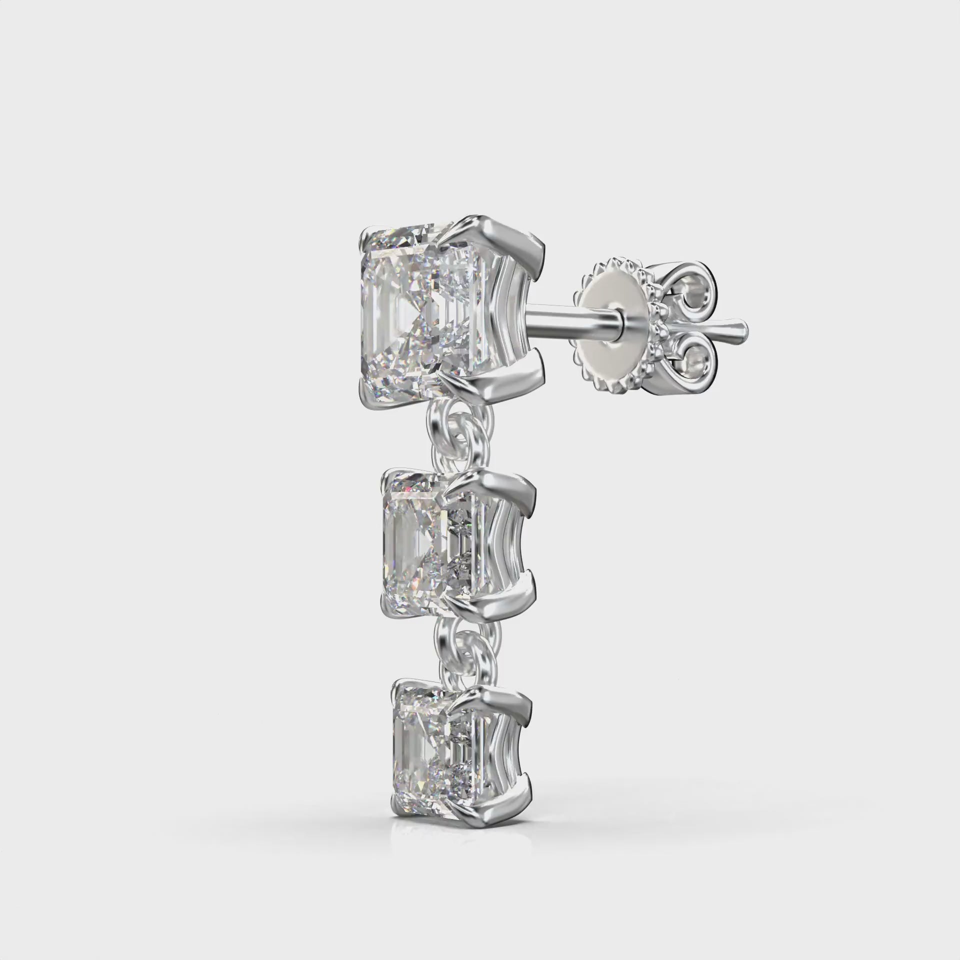 Aria Asscher Three-Stone Graduated Drop Earrings — 360 view