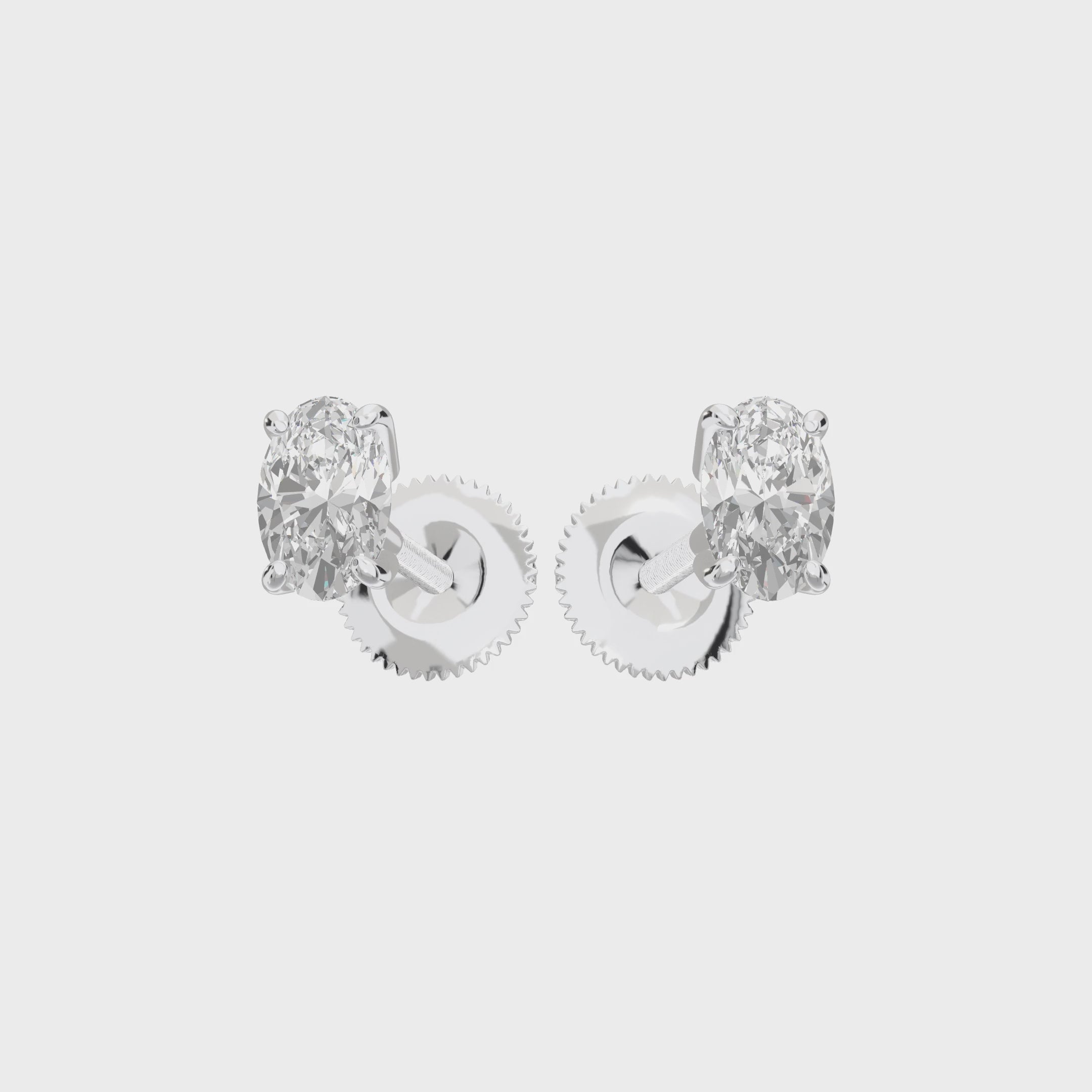 Eve Oval Radiant Four-Prong Basket Stud — 360 view 0.5 ct