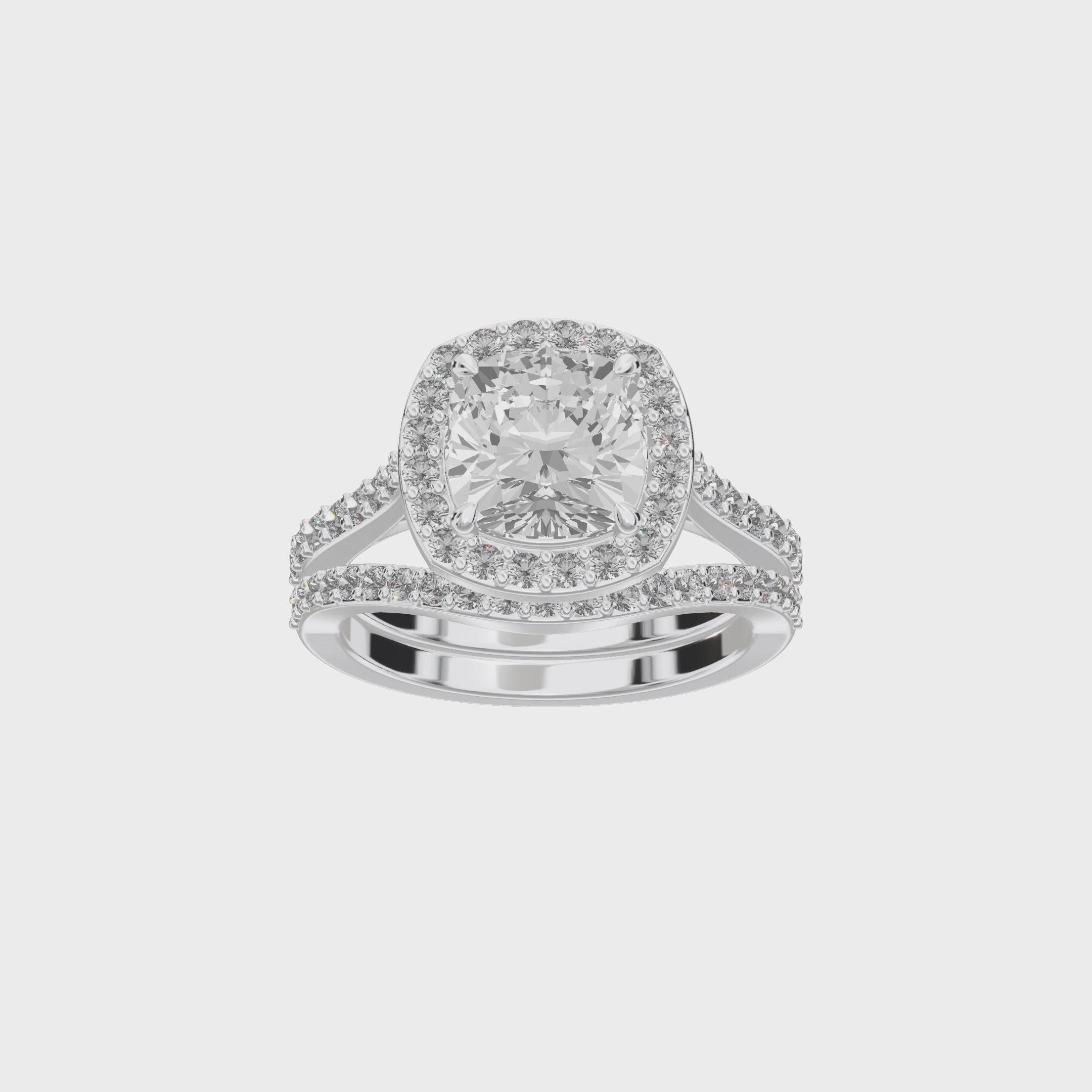 Iris Cushion Accented Halo Bridal Set — 360 spin
