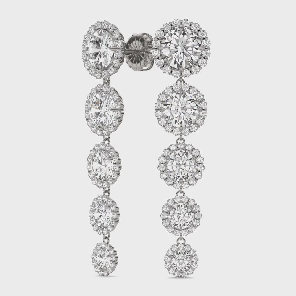 Iris Round Five Stone Halo Drop Earrings