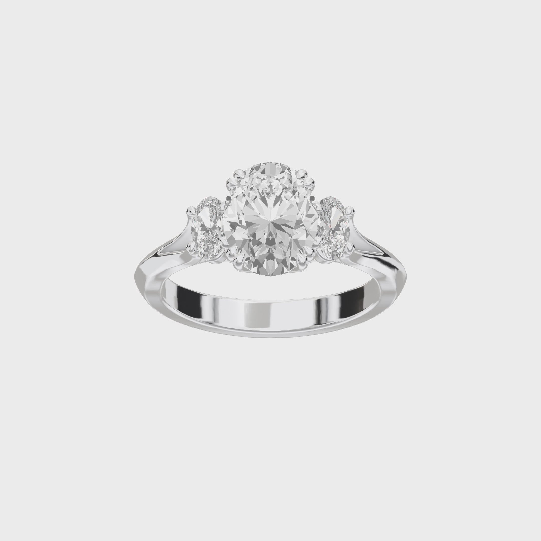 Eve Oval Three Stone Classic Engagement Ring — 360 view