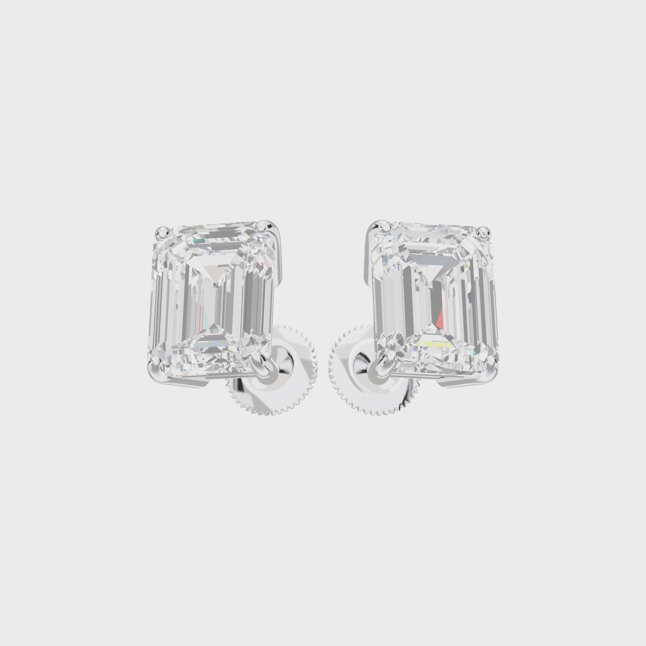 Eve Emerald Radiant Four-Prong Basket Stud — 360 view 3 ct