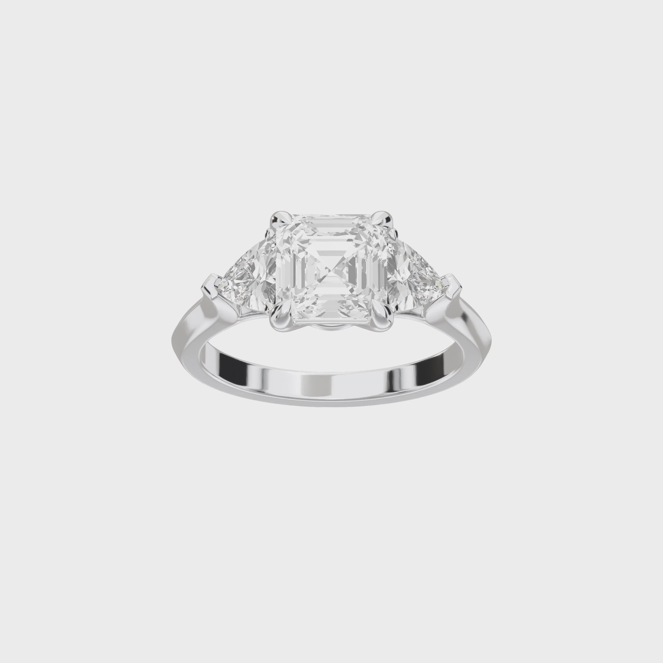 Eve Asscher Claw Prong Three-Stone Ring — 360 spin