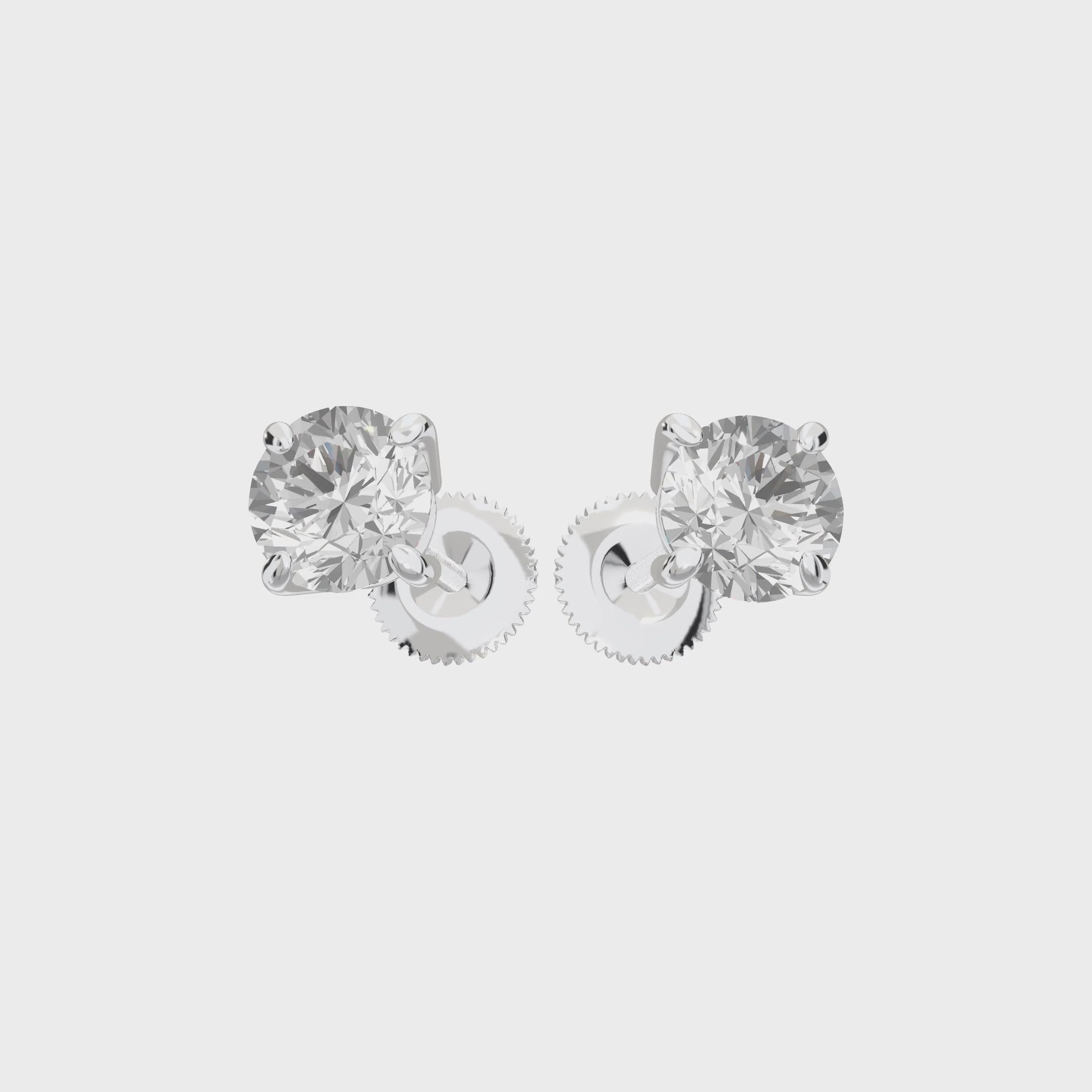 Eve Round Brilliant Four-Prong Basket Stud — 360 view 1 ct