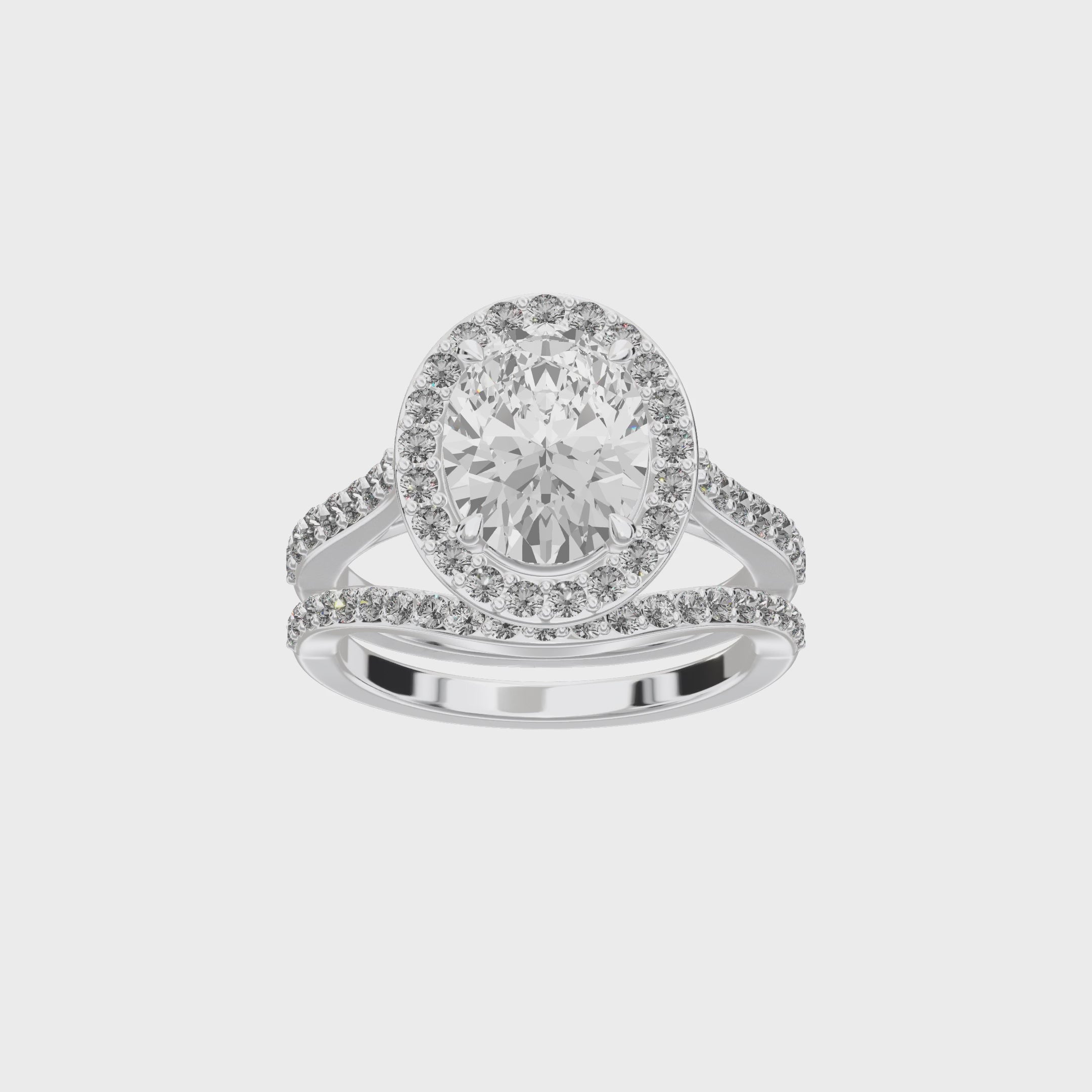 Iris Oval Accented Halo Bridal Set — 360 spin