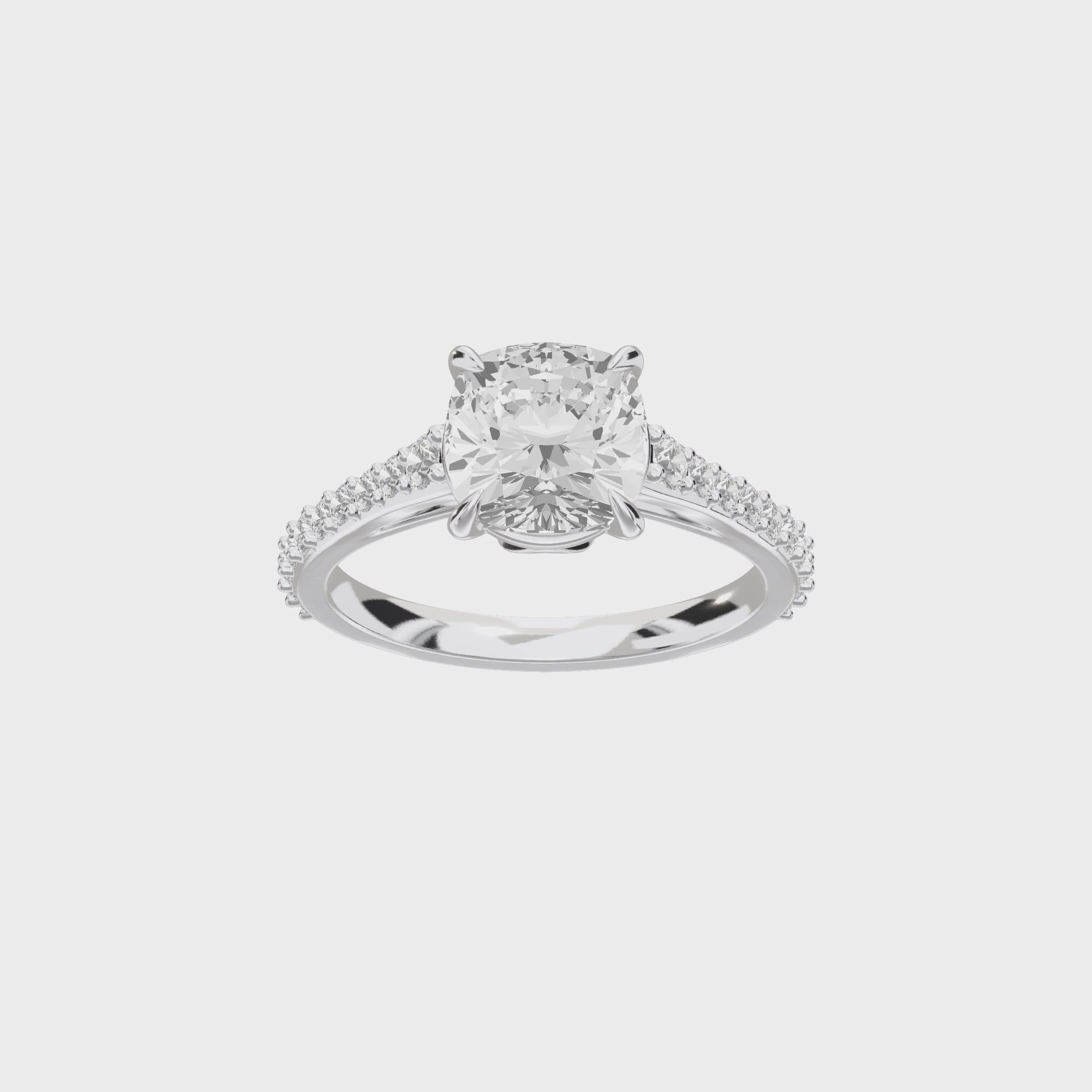Eve Cushion Graduated Side-Stone Engagement Ring — 360 view
