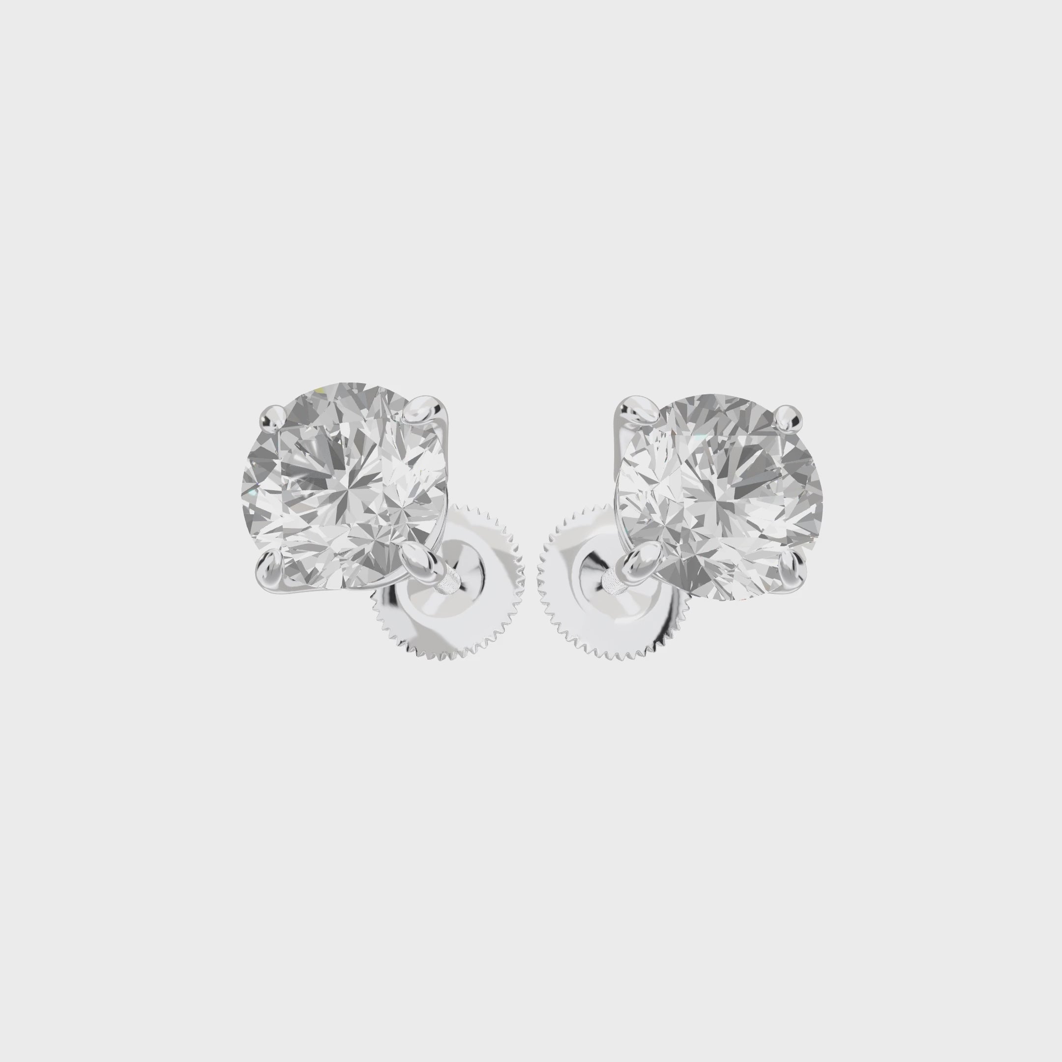 Eve Round Brilliant Four-Prong Basket Stud — 360 view 2 ct